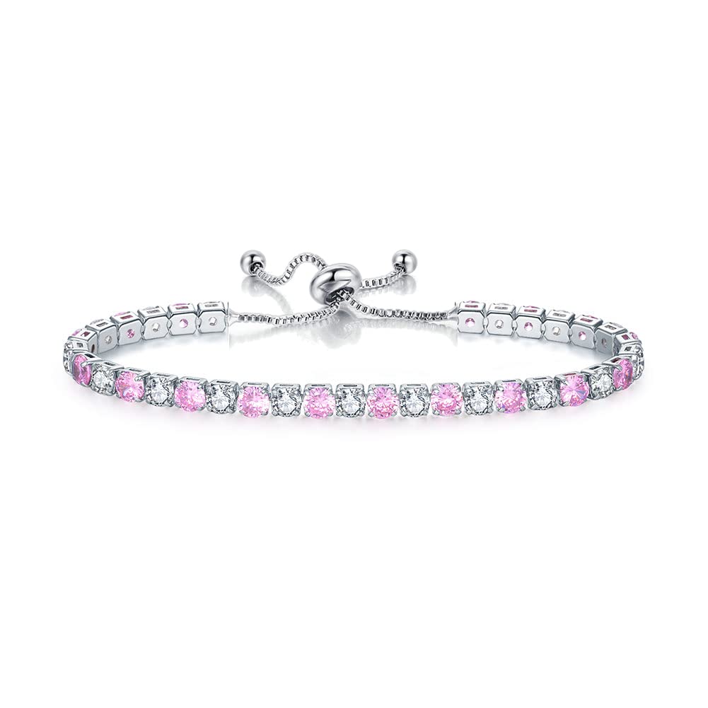 JSJOY Adjustable Tennis Bracelets for Women Teen Girls Rainbow Cubic Zirconia Bracelet 14K White Gold Plated Hypoallergenic Slider Bracelet Jewelry Gift