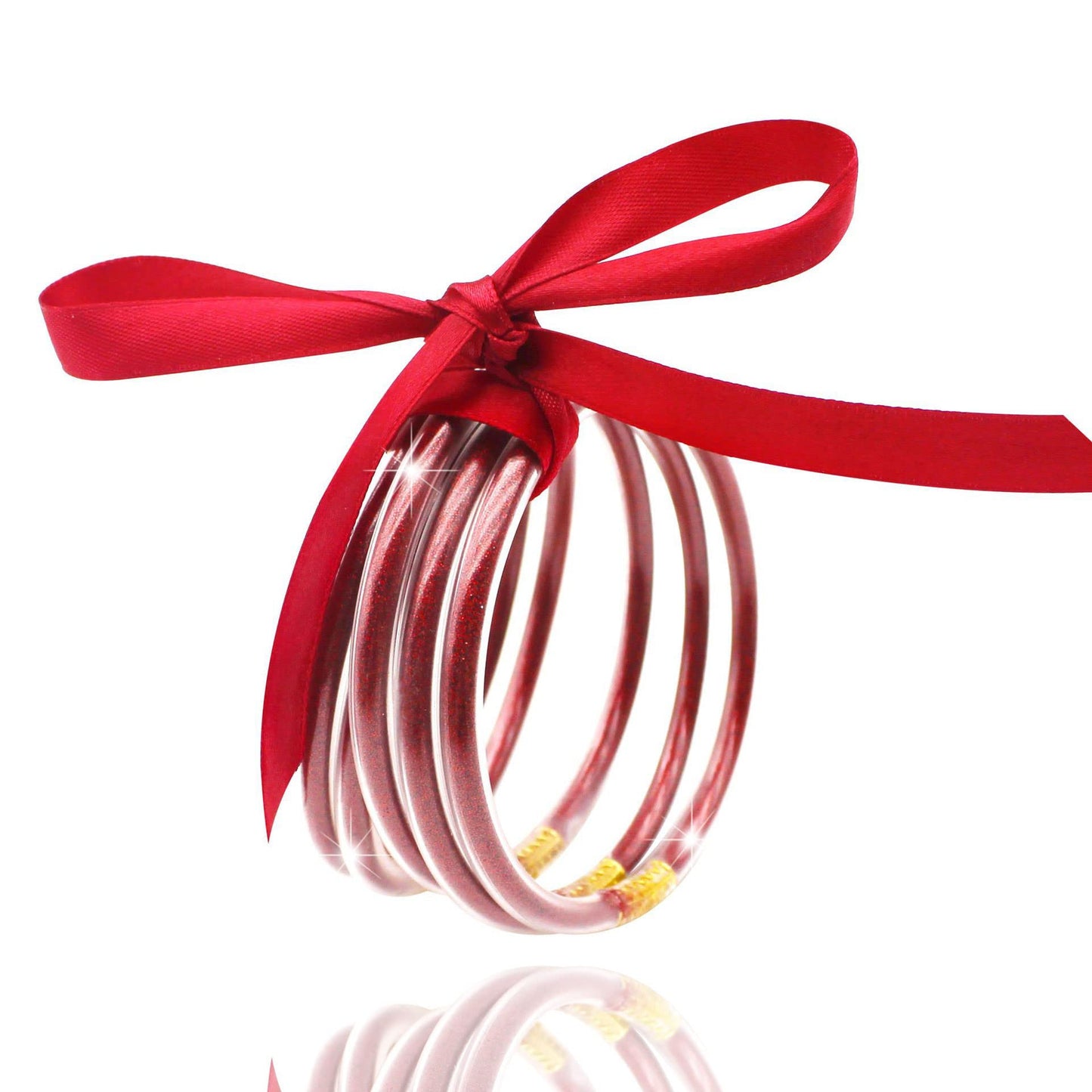 JSJOY Glitter Jelly Bangles Bracelets Set Red Layered Filled Jelly Silicone Bracelet Sparkling Bangle Bracelet for Women and Girls (Red)