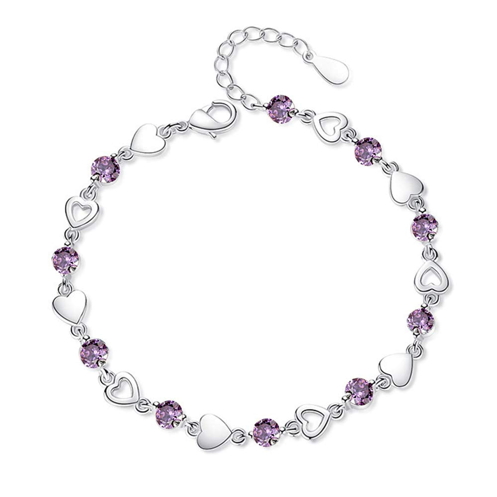 JSJOY Silver Bracelet for Women Teen Girls Love Heart Charm Chain Bracelet Bangle with Zircon Fashion Jewelry Gifts