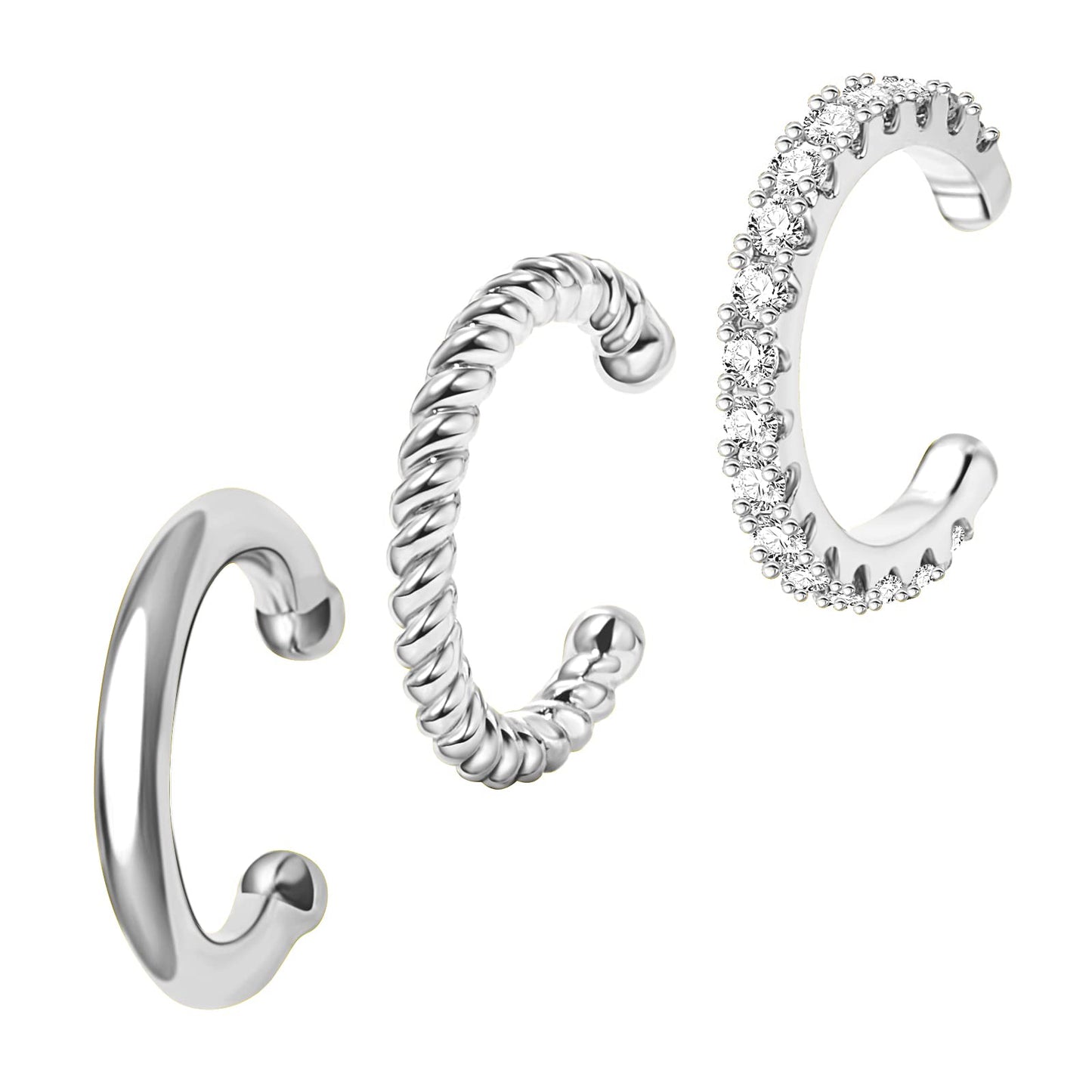 JSJOY 3Pcs 14K Gold Plated Cubic Zirconia Ear Cuffs for Non Pierced Ears Women Hypoallergenic Sparkling Round Cartilage Earring Jewelry Gifts