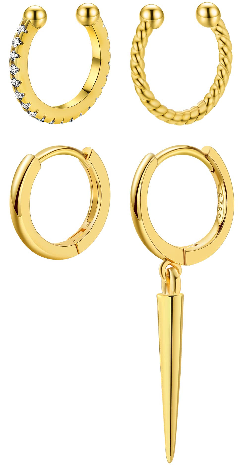JSJOY 3Pcs 14K Gold Plated Cubic Zirconia Ear Cuffs for Non Pierced Ears Women Hypoallergenic Sparkling Round Cartilage Earring Jewelry Gifts