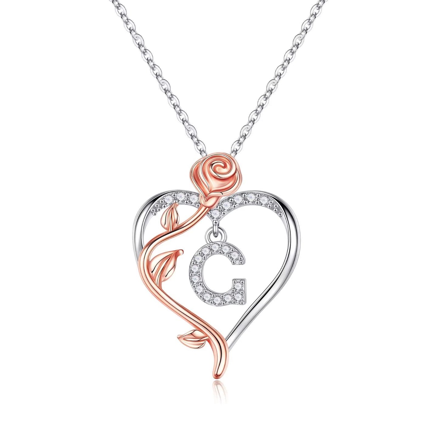 JSJOY Rose Heart Initial Necklaces Gifts for Women Teen Girls, Rose Love Heart Letter Pendant Necklace Jewelry Mothers Day Valentines Anniversary Birthday Gifts for Her Women Wife Girlfriend Mom