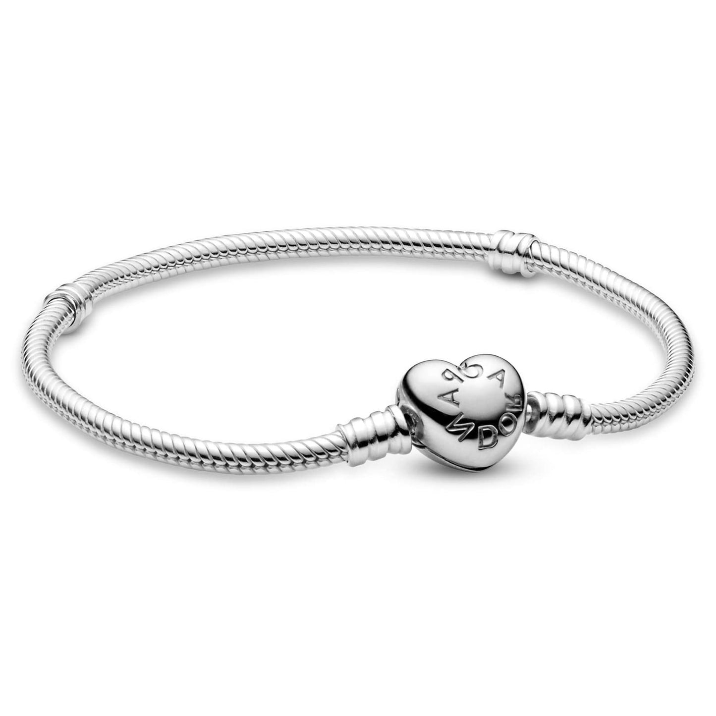 Round silver bracelet Heart Clasp Snake Chain Silver for Women 6.6/9 Inches