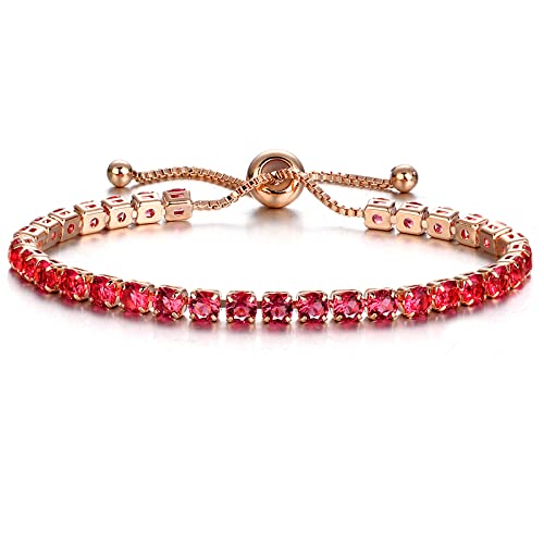 JSJOY Adjustable Tennis Bracelets for Women Teen Girls Rainbow Cubic Zirconia Bracelet 14K White Gold Plated Hypoallergenic Slider Bracelet Jewelry Gift