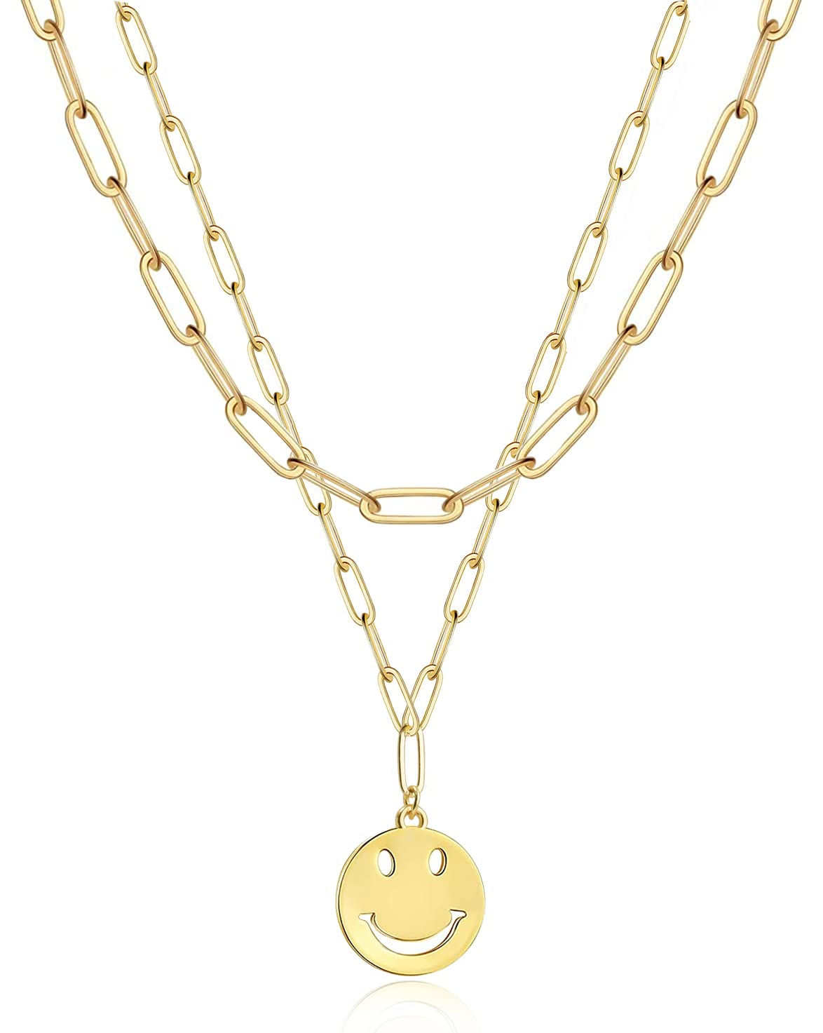 JSJOY Smiley Face Necklace 14K Gold Plated Paperclip Necklace Preppy Jewelry Y2K Trendy Necklace for Women Teen Girls