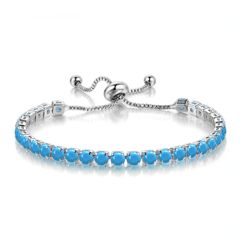 JSJOY Adjustable Tennis Bracelets for Women Teen Girls Rainbow Cubic Zirconia Bracelet 14K White Gold Plated Hypoallergenic Slider Bracelet Jewelry Gift