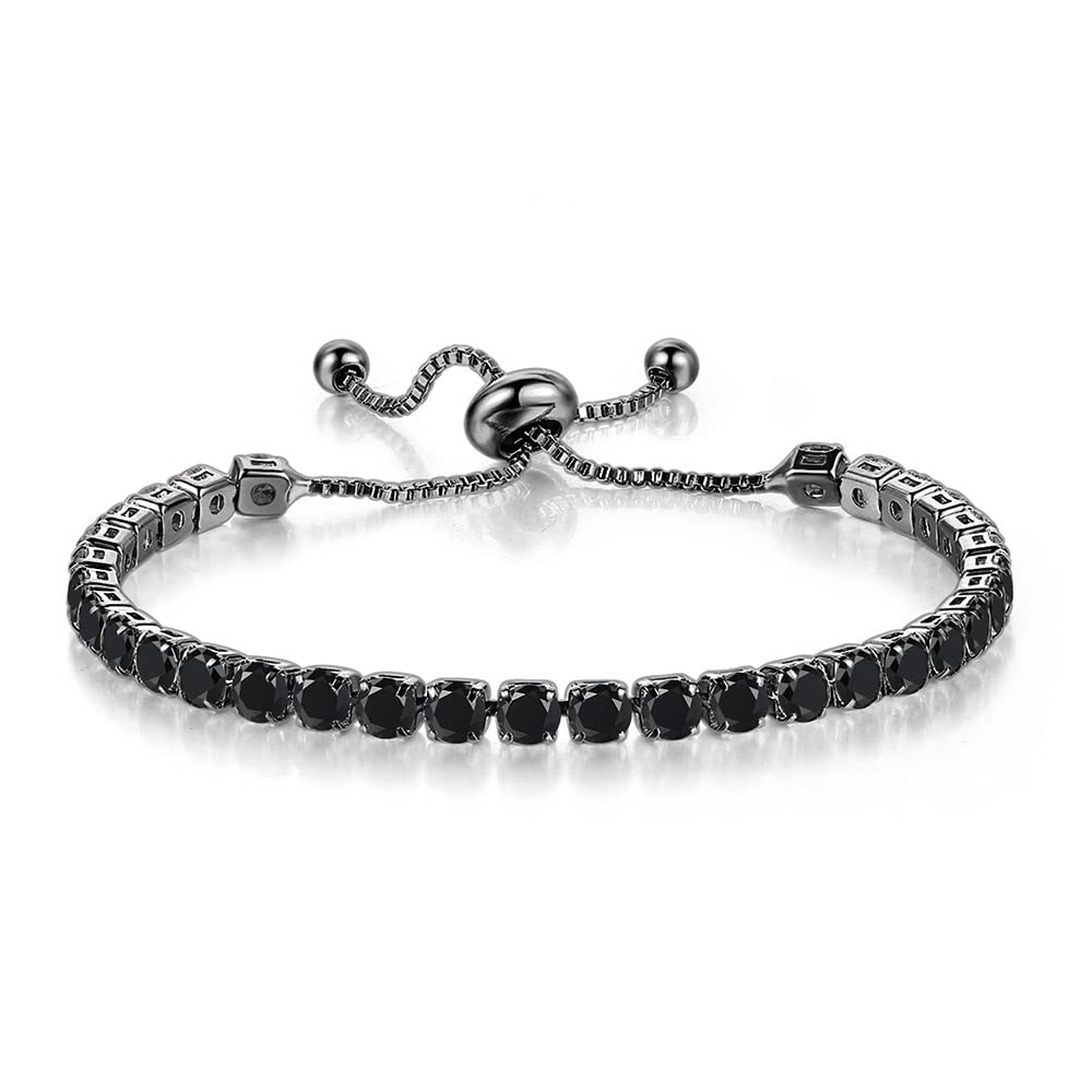 JSJOY Adjustable Tennis Bracelets for Women Teen Girls Rainbow Cubic Zirconia Bracelet 14K White Gold Plated Hypoallergenic Slider Bracelet Jewelry Gift