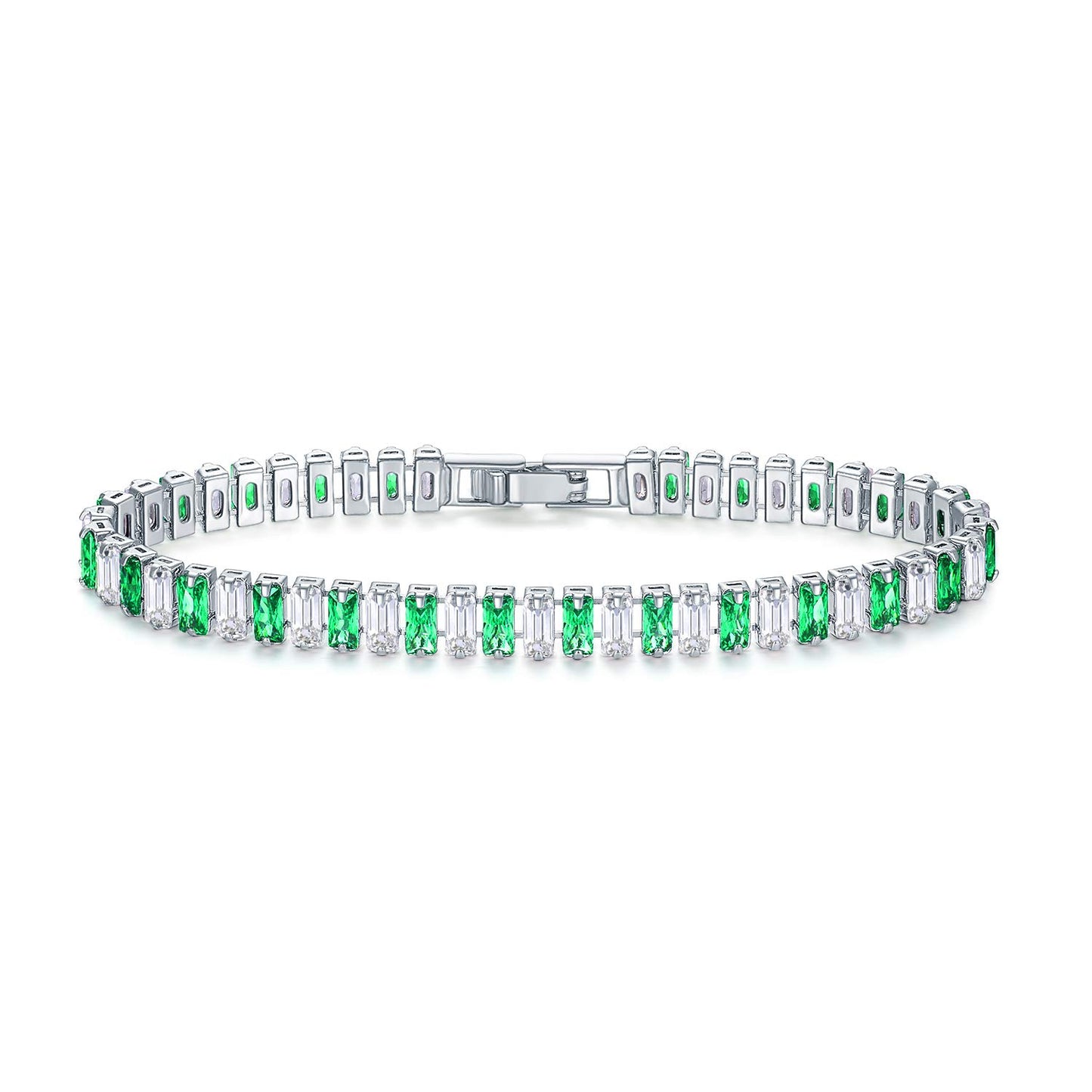 JSJOY Adjustable Tennis Bracelets for Women Teen Girls Rainbow Cubic Zirconia Bracelet 14K White Gold Plated Hypoallergenic Slider Bracelet Jewelry Gift