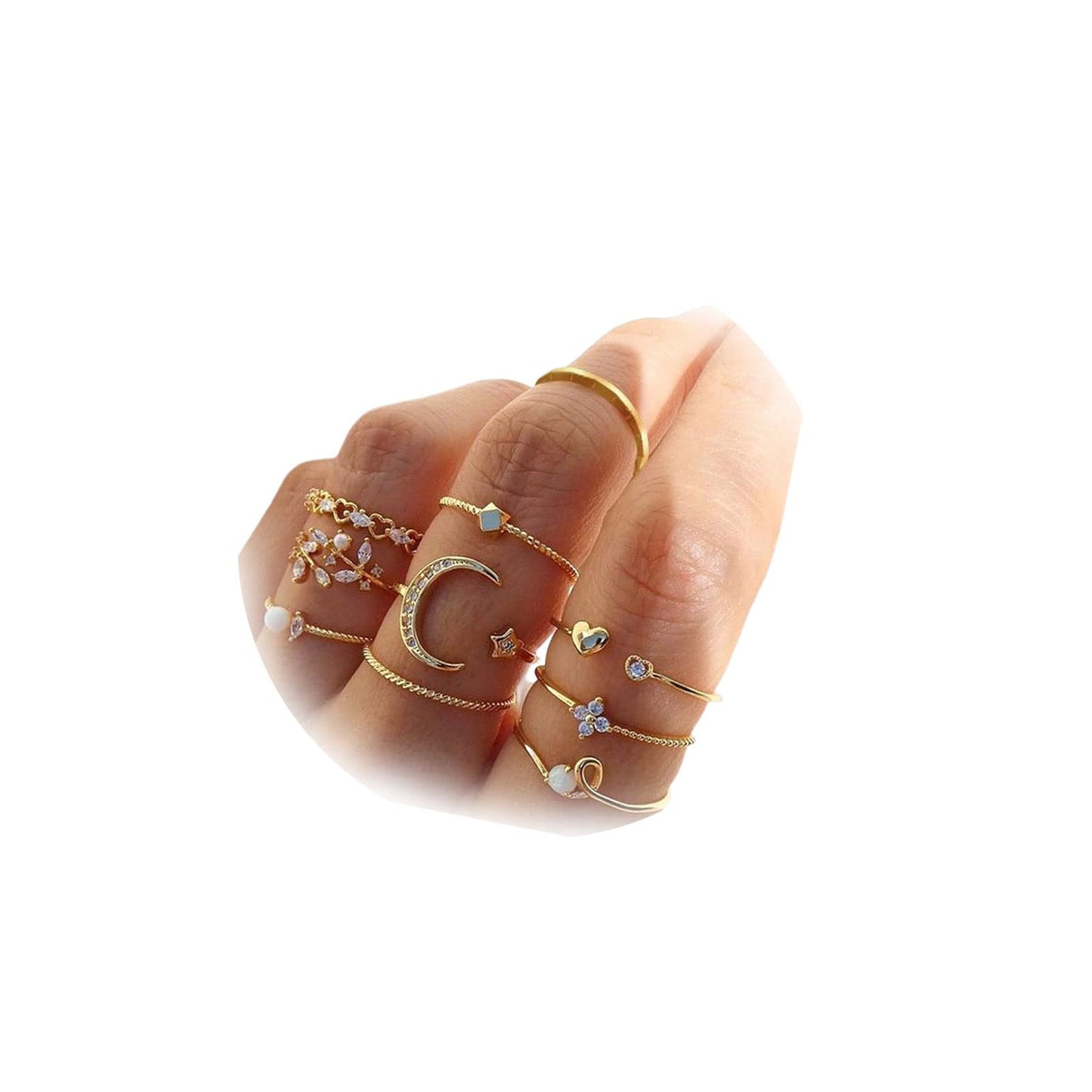 JSJOY Gold Stacking Rings for Women Butterfly Knuckle Rings Snake Rings Moon Star Rings Heart Stacking Rings for Girls