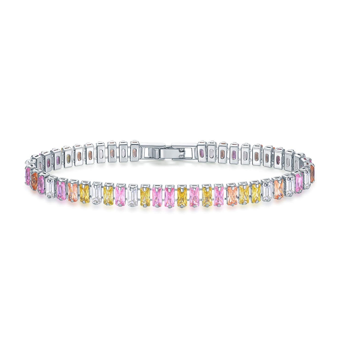 JSJOY Adjustable Tennis Bracelets for Women Teen Girls Rainbow Cubic Zirconia Bracelet 14K White Gold Plated Hypoallergenic Slider Bracelet Jewelry Gift
