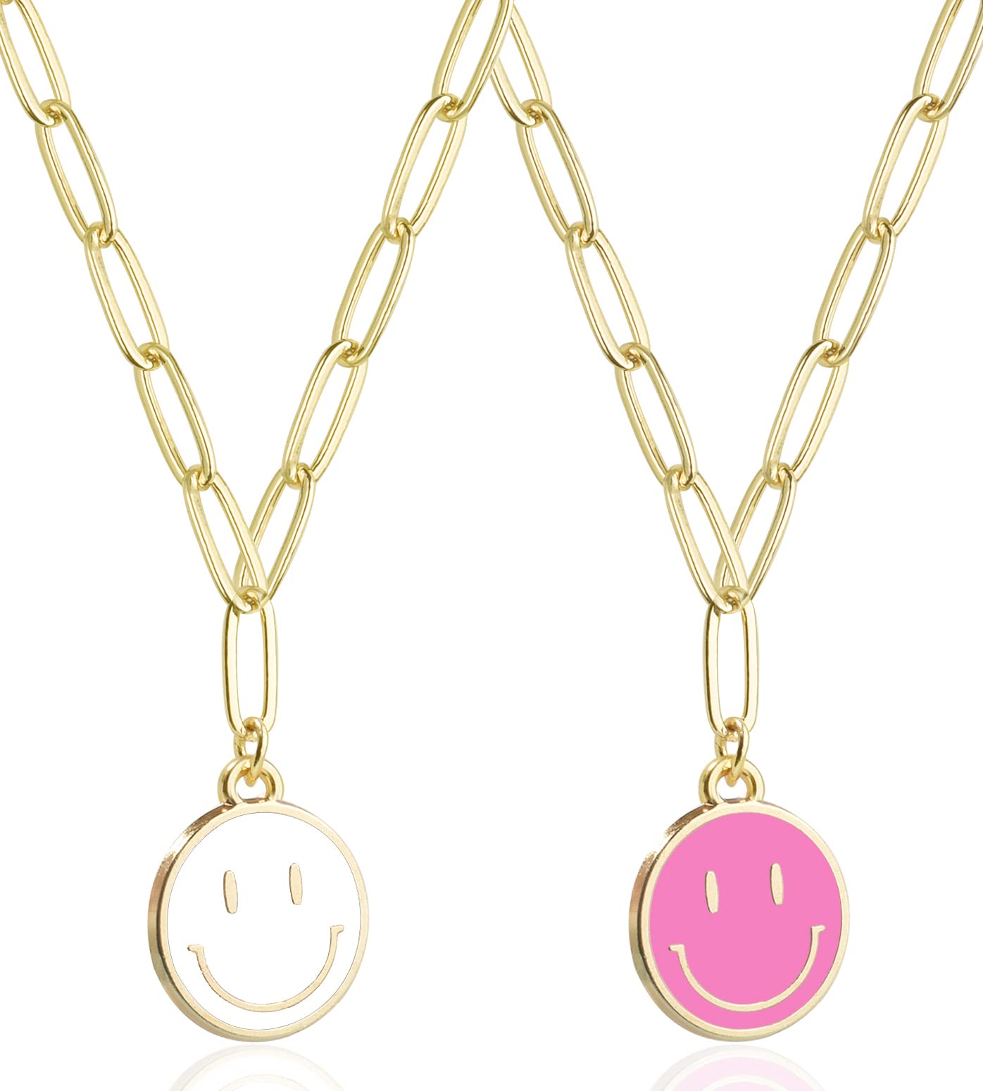 JSJOY Smiley Face Necklace 14K Gold Plated Paperclip Necklace Preppy Jewelry Y2K Trendy Necklace for Women Teen Girls