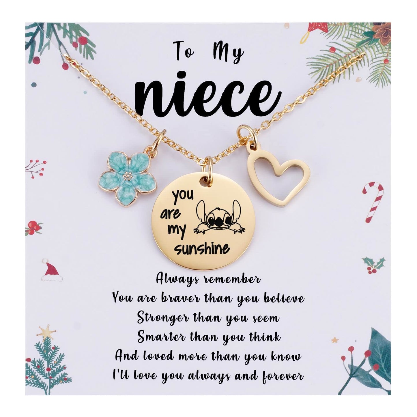 Metal pendantStitch Gift You are My Sunshine Necklace&Greeting Card Stitch Jewelry Stuff Birthday for Little Girls Niece Daughter Granddaughter