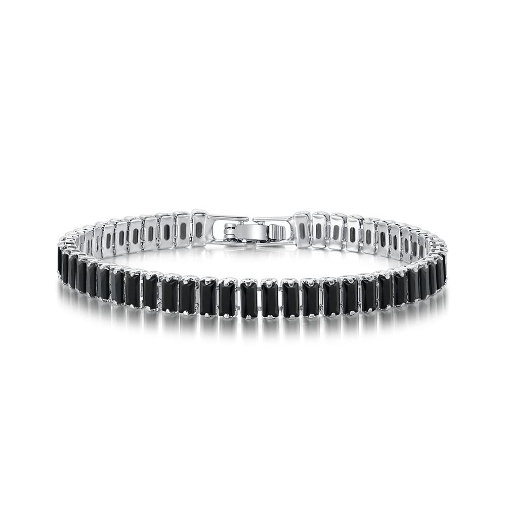 JSJOY Adjustable Tennis Bracelets for Women Teen Girls Rainbow Cubic Zirconia Bracelet 14K White Gold Plated Hypoallergenic Slider Bracelet Jewelry Gift