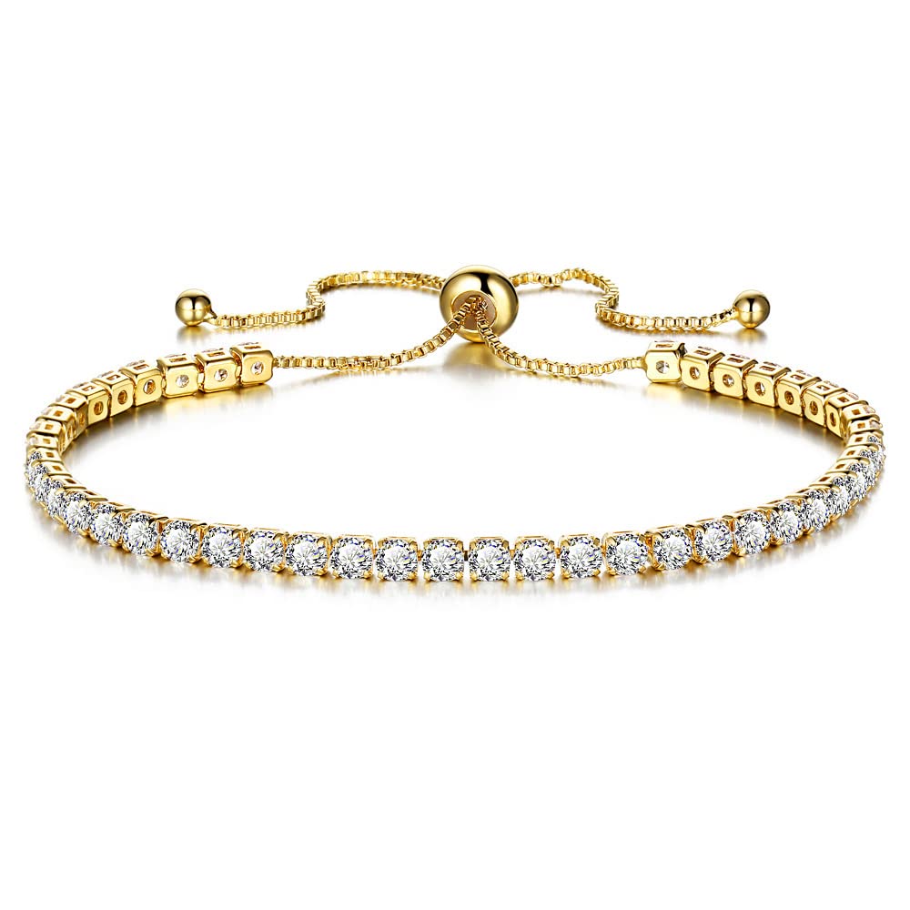 JSJOY Adjustable Tennis Bracelets for Women Teen Girls Rainbow Cubic Zirconia Bracelet 14K White Gold Plated Hypoallergenic Slider Bracelet Jewelry Gift