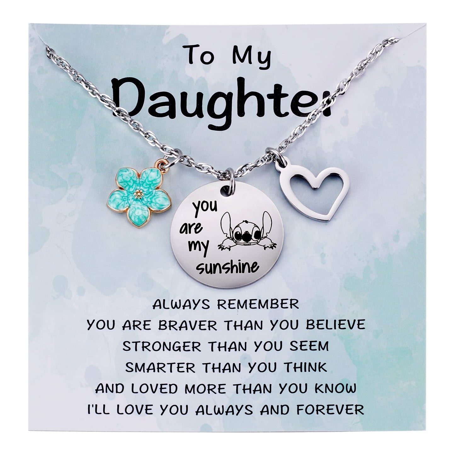 Metal pendantStitch Gift You are My Sunshine Necklace&Greeting Card Stitch Jewelry Stuff Birthday for Little Girls Niece Daughter Granddaughter