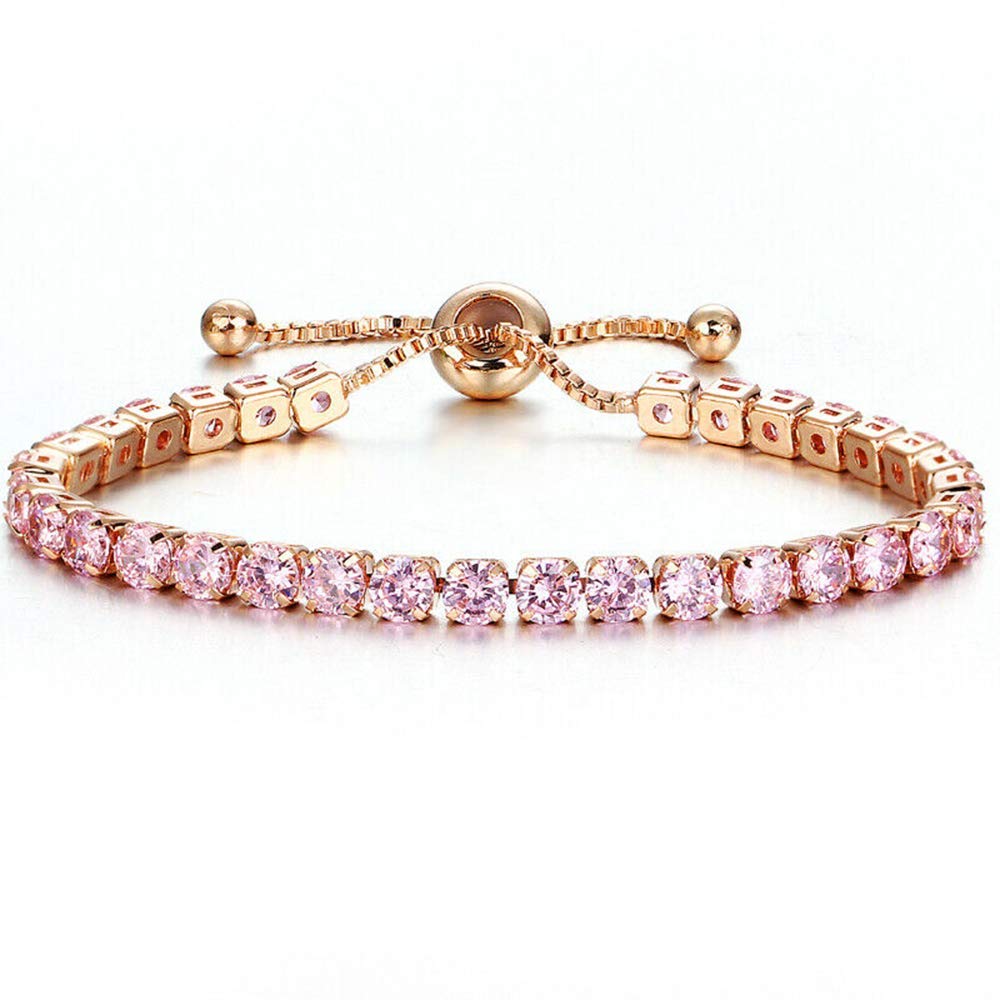 JSJOY Adjustable Tennis Bracelets for Women Teen Girls Rainbow Cubic Zirconia Bracelet 14K White Gold Plated Hypoallergenic Slider Bracelet Jewelry Gift