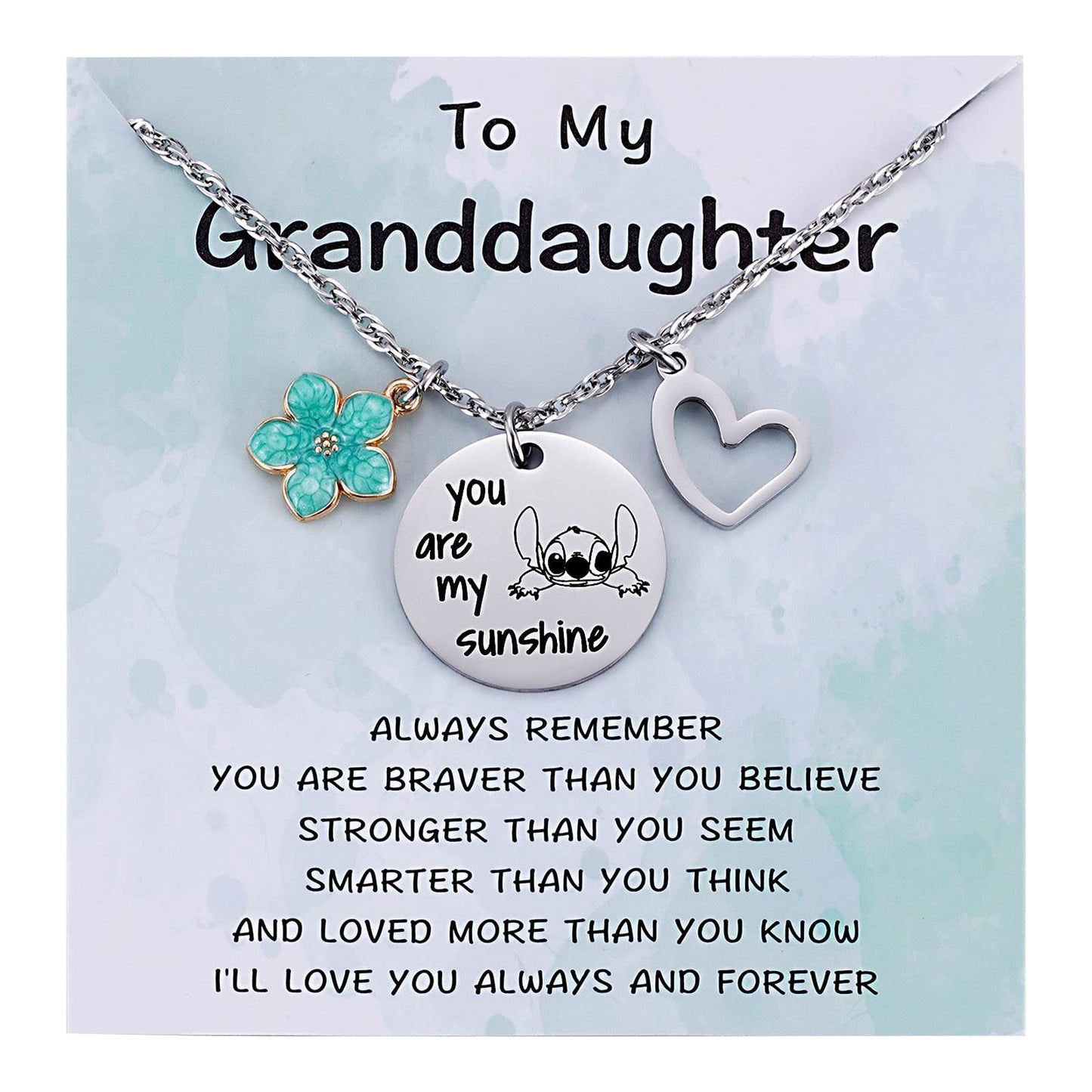 Metal pendantStitch Gift You are My Sunshine Necklace&Greeting Card Stitch Jewelry Stuff Birthday for Little Girls Niece Daughter Granddaughter