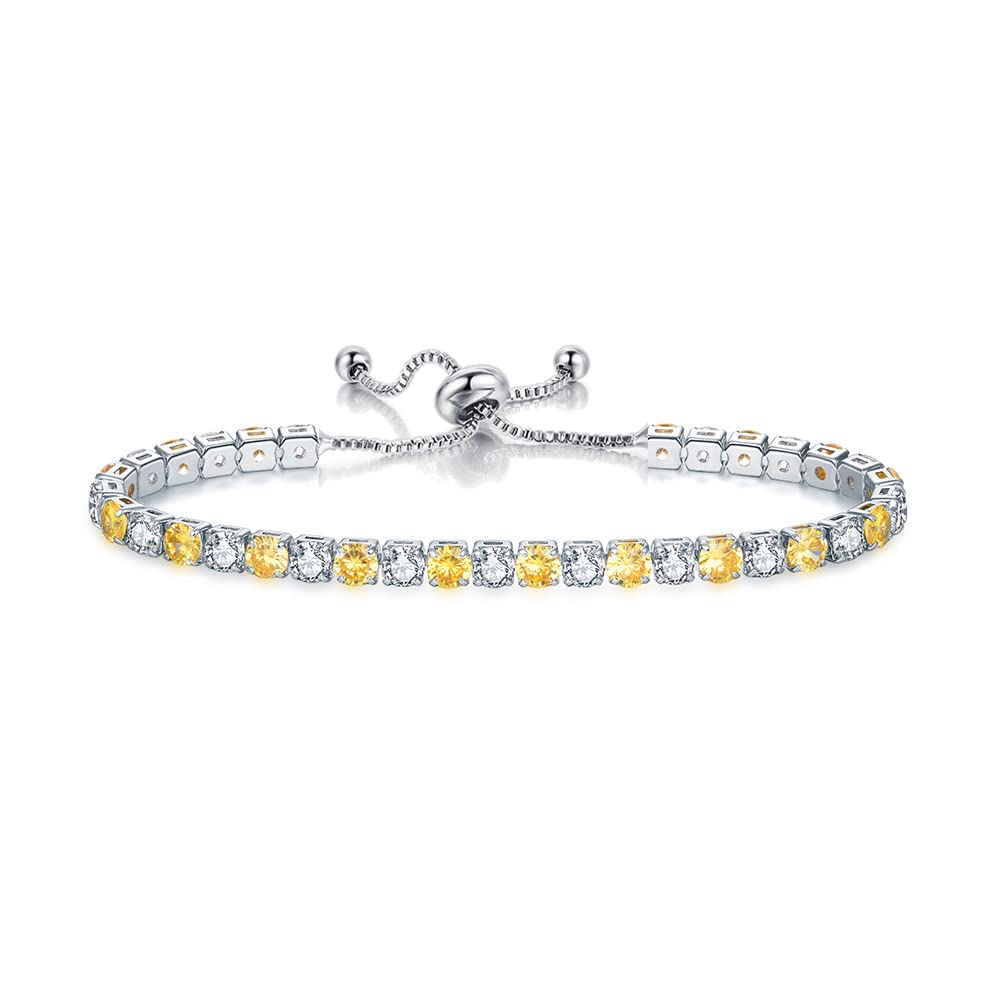 JSJOY Adjustable Tennis Bracelets for Women Teen Girls Rainbow Cubic Zirconia Bracelet 14K White Gold Plated Hypoallergenic Slider Bracelet Jewelry Gift