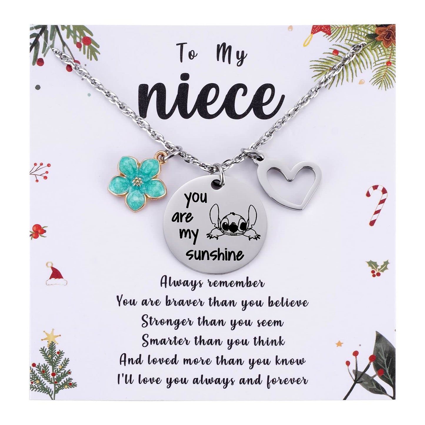 Metal pendantStitch Gift You are My Sunshine Necklace&Greeting Card Stitch Jewelry Stuff Birthday for Little Girls Niece Daughter Granddaughter