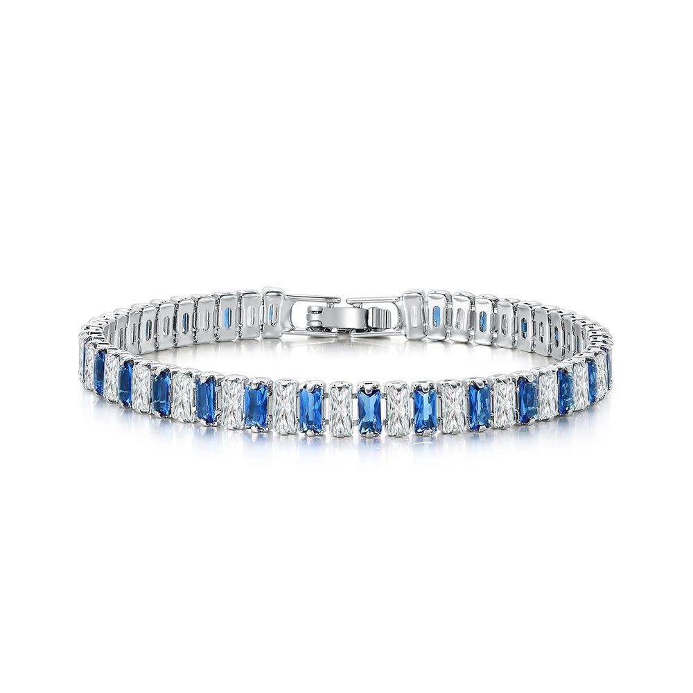JSJOY Adjustable Tennis Bracelets for Women Teen Girls Rainbow Cubic Zirconia Bracelet 14K White Gold Plated Hypoallergenic Slider Bracelet Jewelry Gift
