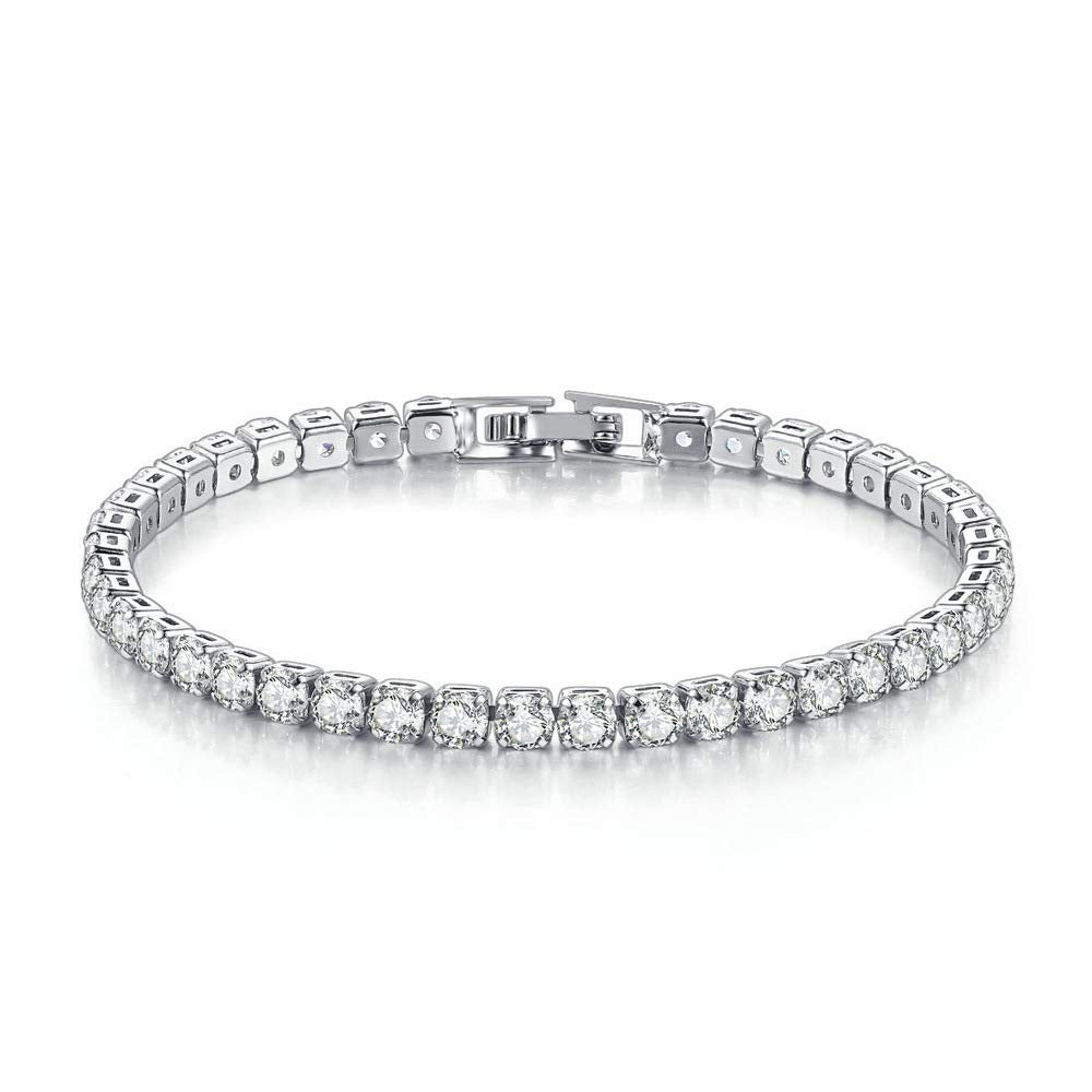 JSJOY Adjustable Tennis Bracelets for Women Teen Girls Rainbow Cubic Zirconia Bracelet 14K White Gold Plated Hypoallergenic Slider Bracelet Jewelry Gift
