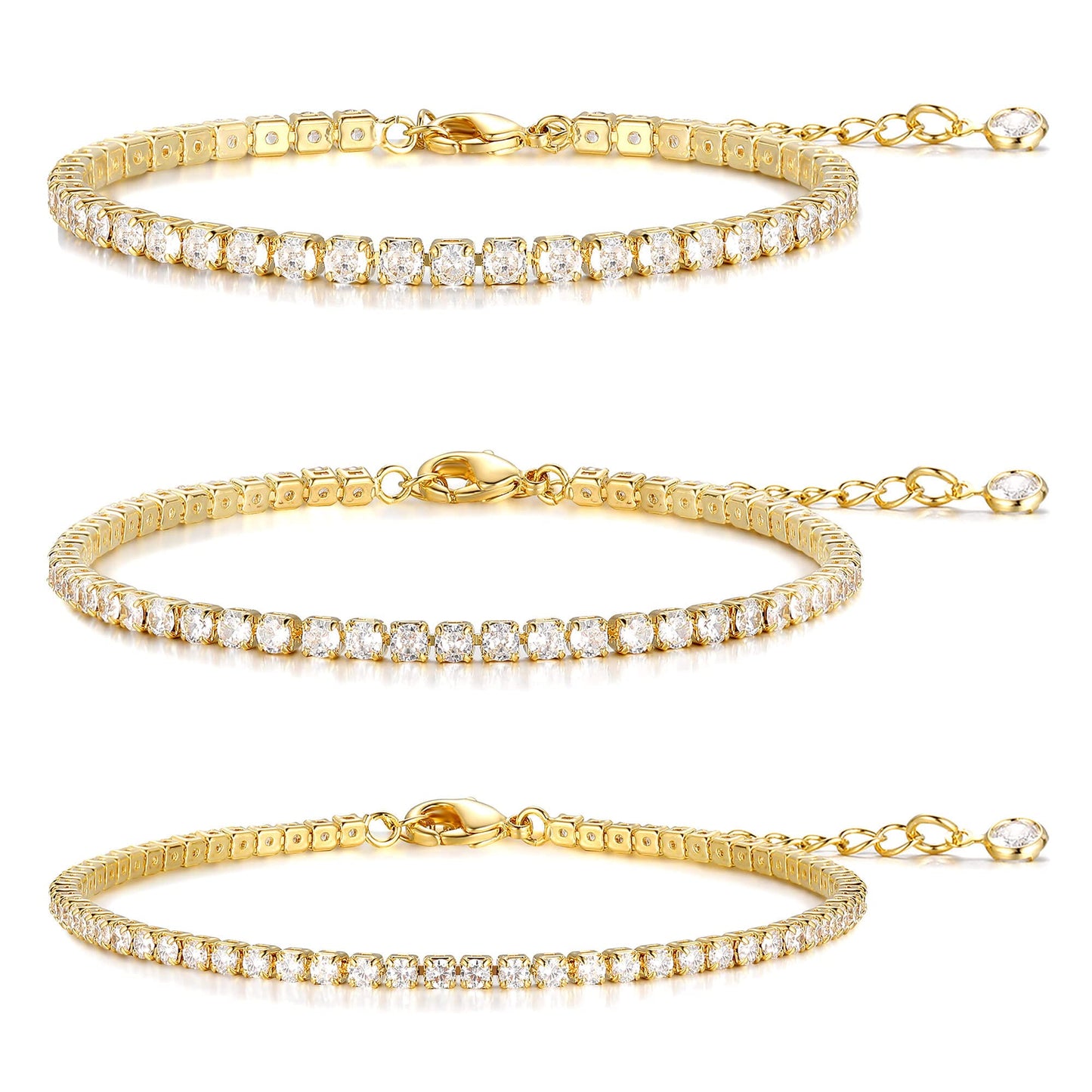 Diamond Bracelet 5 PCS Gold Tennis Bracelets for Women Teen Girls, 14K Gold Plated Adjustable Cubic Zirconia Charm Bracelets Pack, Classic Bracelets Aesthetic Jewelry for Gift