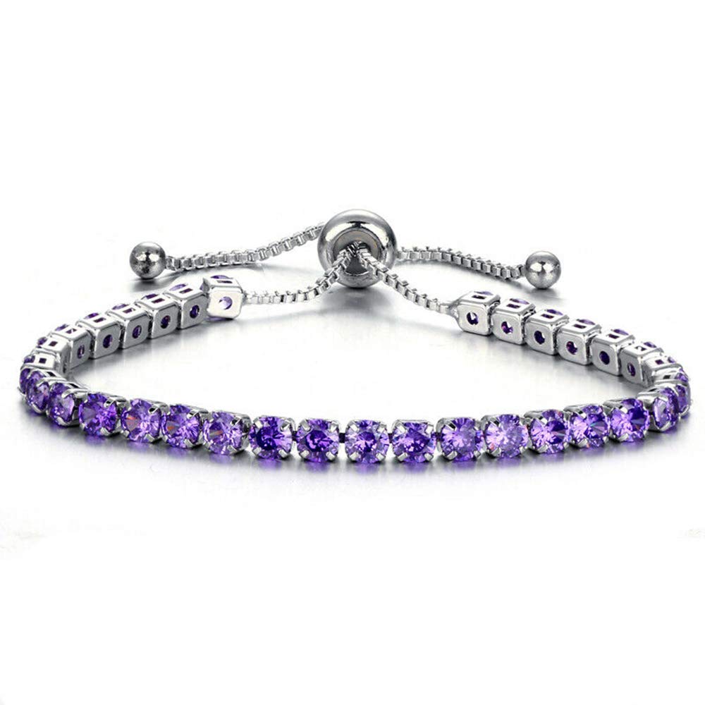 JSJOY Adjustable Tennis Bracelets for Women Teen Girls Rainbow Cubic Zirconia Bracelet 14K White Gold Plated Hypoallergenic Slider Bracelet Jewelry Gift