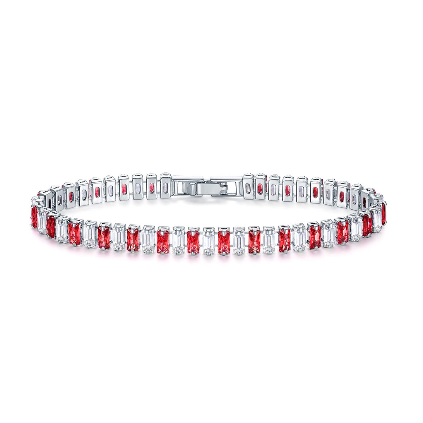 JSJOY Adjustable Tennis Bracelets for Women Teen Girls Rainbow Cubic Zirconia Bracelet 14K White Gold Plated Hypoallergenic Slider Bracelet Jewelry Gift