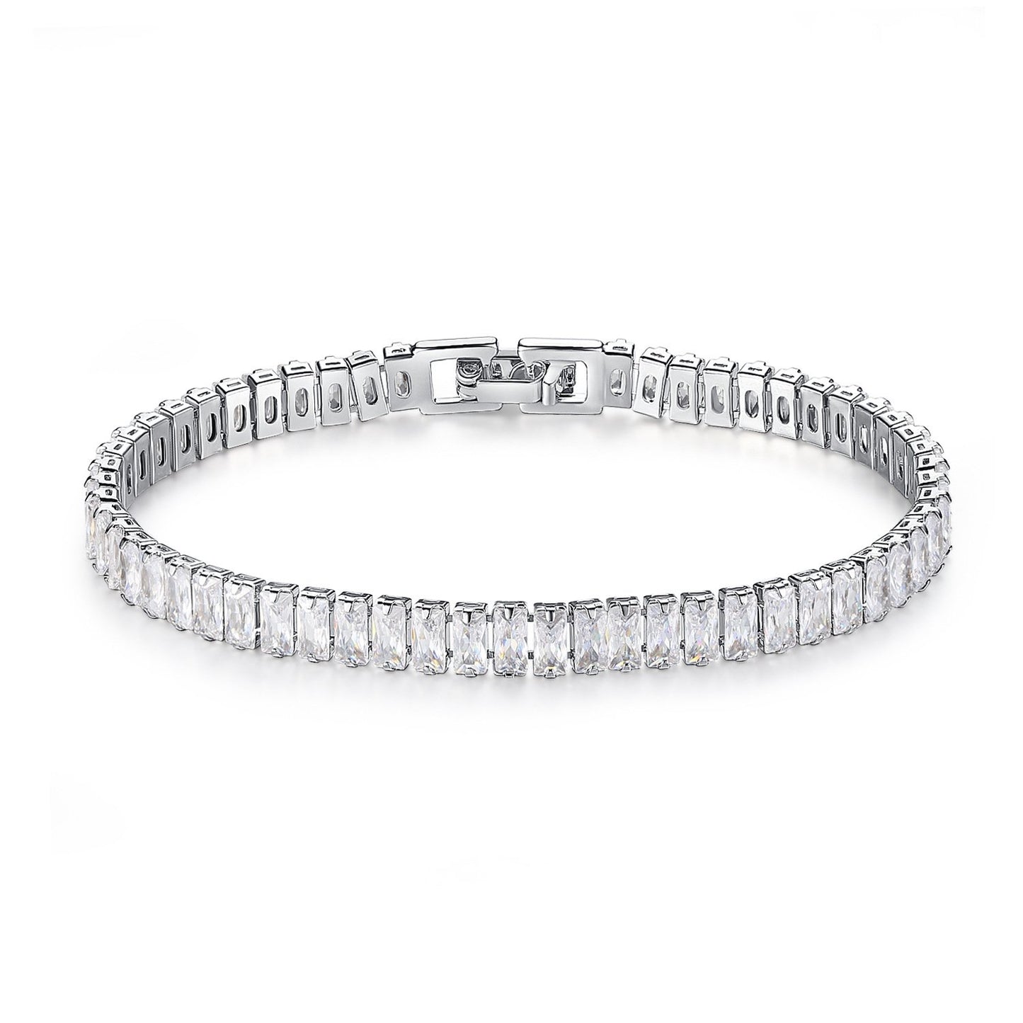 JSJOY Adjustable Tennis Bracelets for Women Teen Girls Rainbow Cubic Zirconia Bracelet 14K White Gold Plated Hypoallergenic Slider Bracelet Jewelry Gift