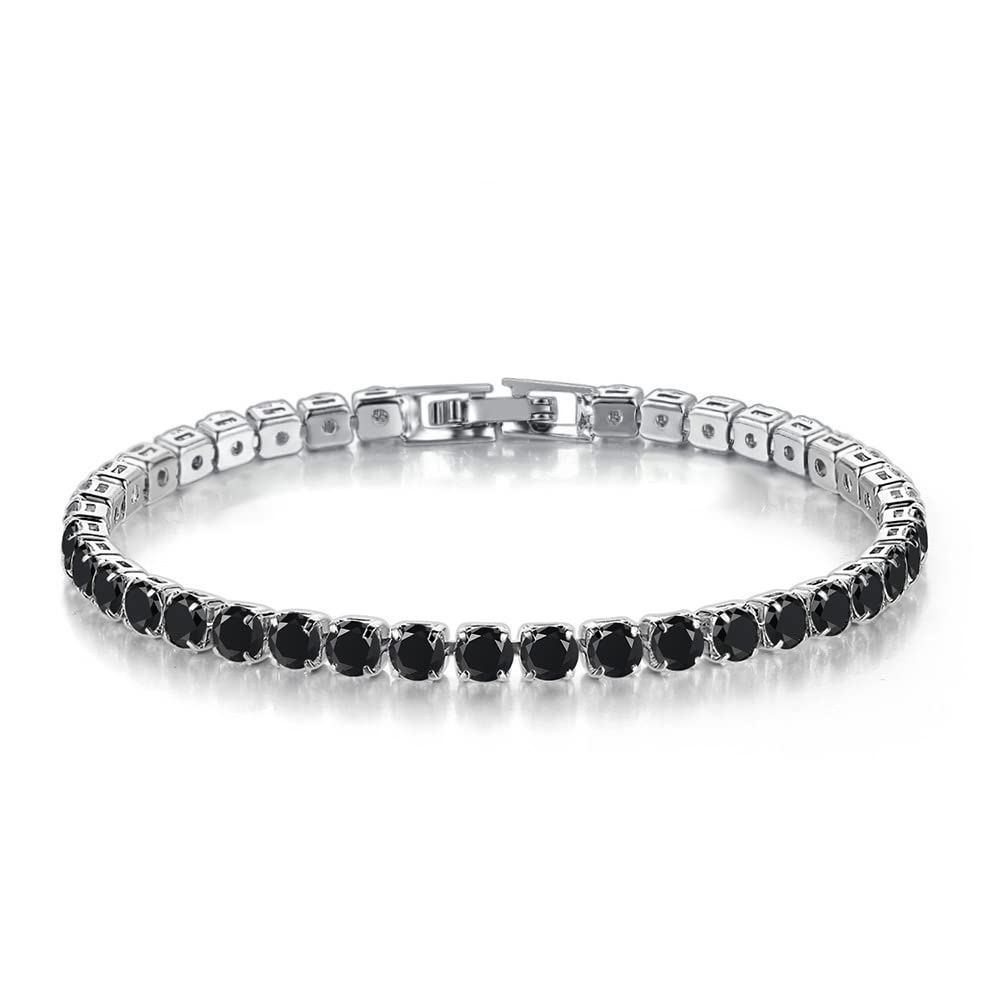 JSJOY Adjustable Tennis Bracelets for Women Teen Girls Rainbow Cubic Zirconia Bracelet 14K White Gold Plated Hypoallergenic Slider Bracelet Jewelry Gift