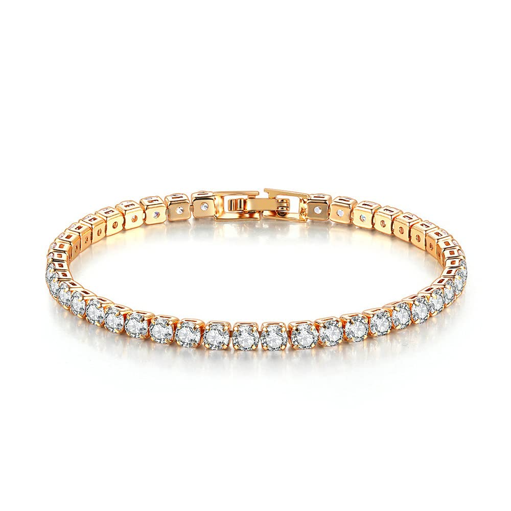 JSJOY Adjustable Tennis Bracelets for Women Teen Girls Rainbow Cubic Zirconia Bracelet 14K White Gold Plated Hypoallergenic Slider Bracelet Jewelry Gift
