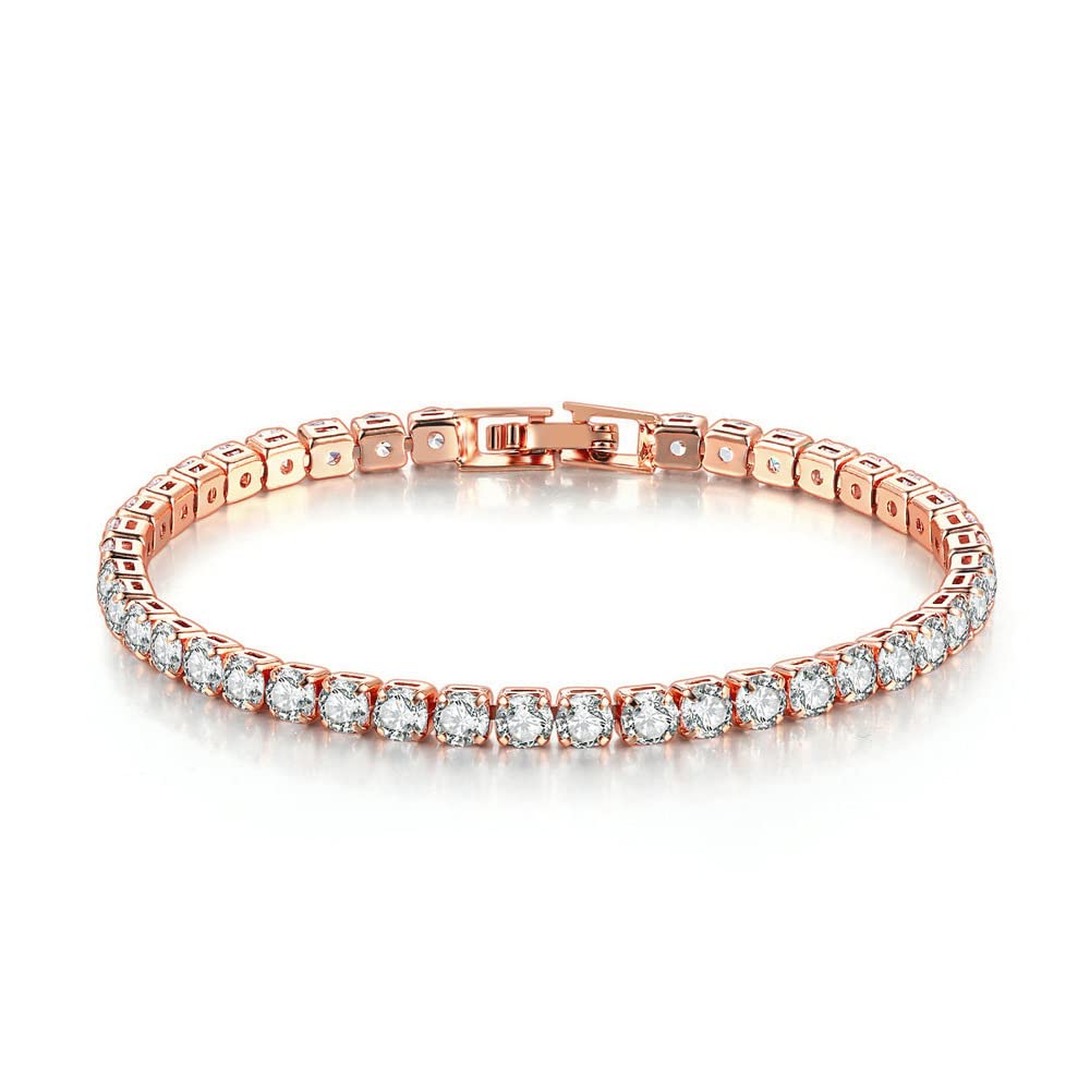 JSJOY Adjustable Tennis Bracelets for Women Teen Girls Rainbow Cubic Zirconia Bracelet 14K White Gold Plated Hypoallergenic Slider Bracelet Jewelry Gift