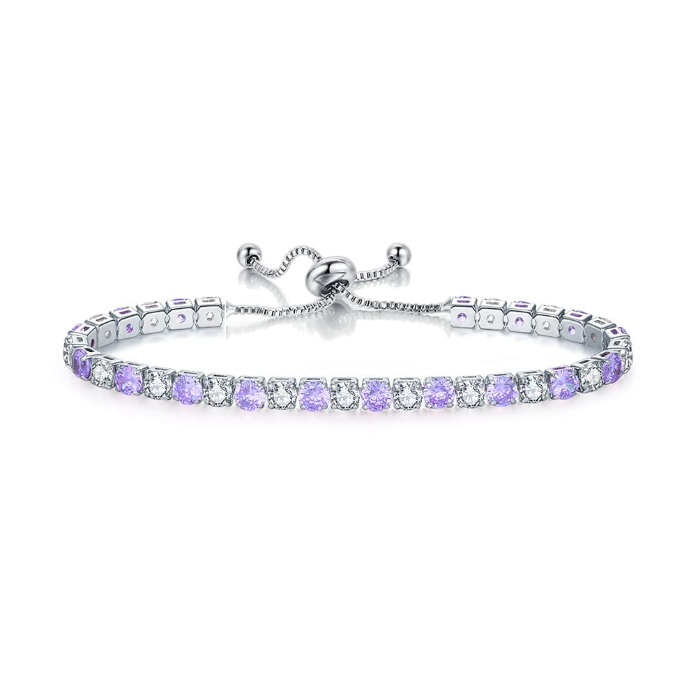 JSJOY Adjustable Tennis Bracelets for Women Teen Girls Rainbow Cubic Zirconia Bracelet 14K White Gold Plated Hypoallergenic Slider Bracelet Jewelry Gift