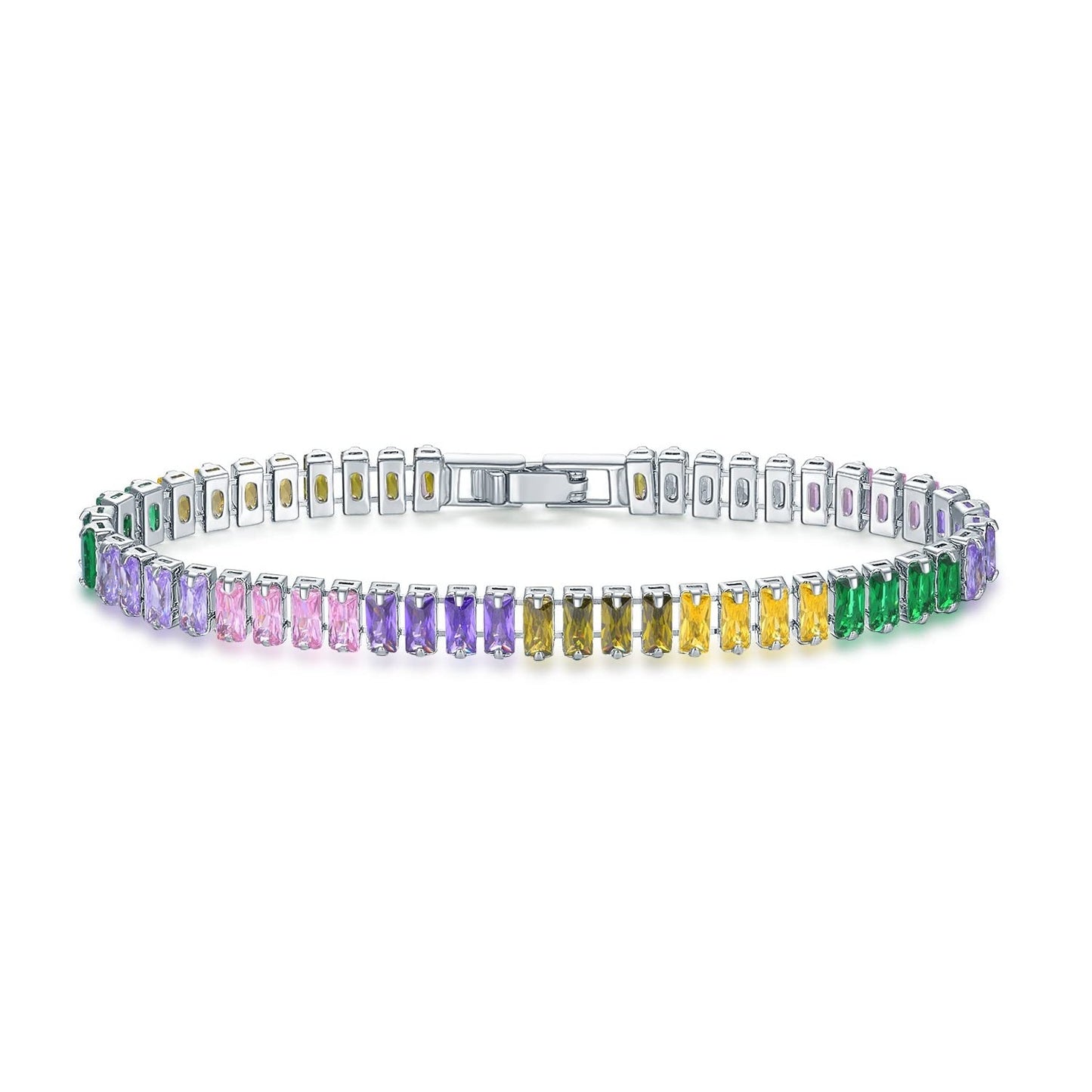 JSJOY Adjustable Tennis Bracelets for Women Teen Girls Rainbow Cubic Zirconia Bracelet 14K White Gold Plated Hypoallergenic Slider Bracelet Jewelry Gift