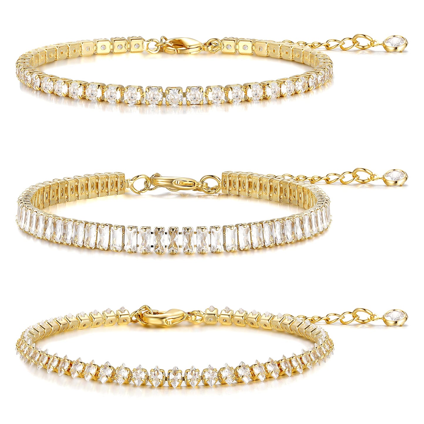 Diamond Bracelet 5 PCS Gold Tennis Bracelets for Women Teen Girls, 14K Gold Plated Adjustable Cubic Zirconia Charm Bracelets Pack, Classic Bracelets Aesthetic Jewelry for Gift