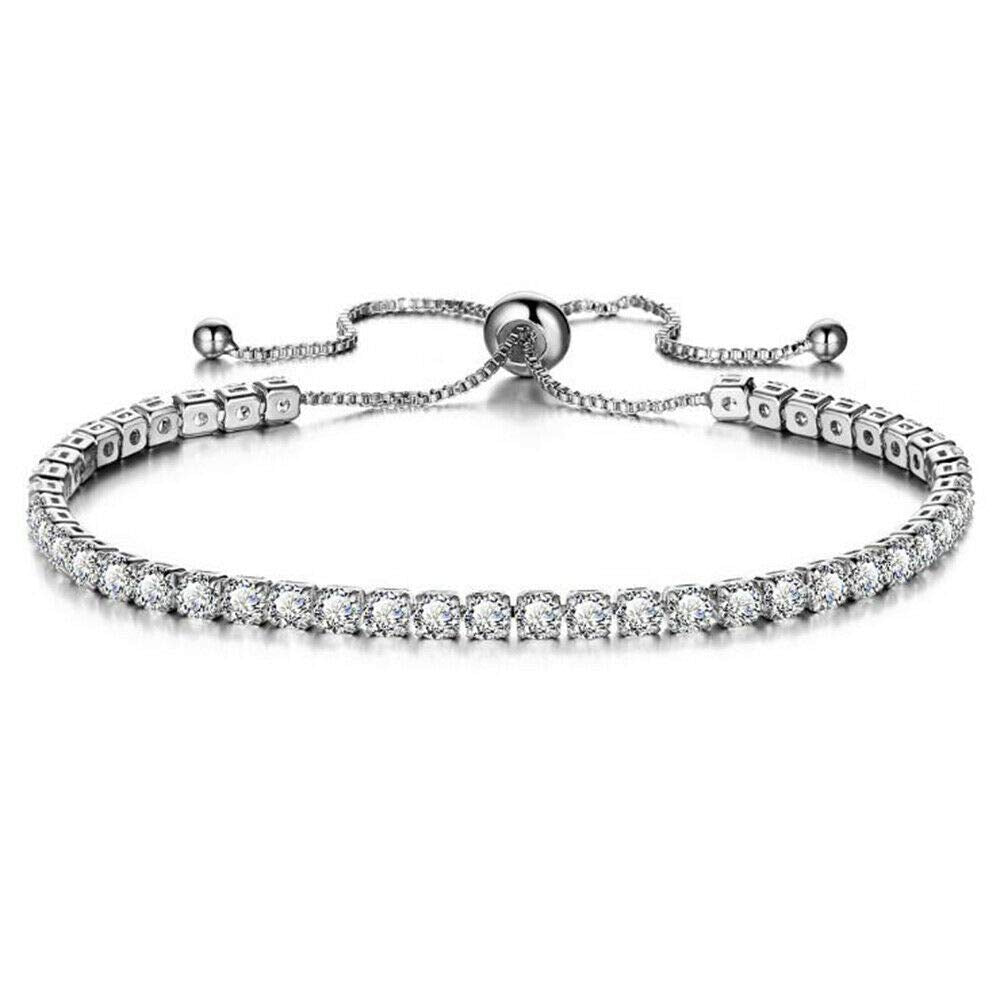JSJOY Adjustable Tennis Bracelets for Women Teen Girls Rainbow Cubic Zirconia Bracelet 14K White Gold Plated Hypoallergenic Slider Bracelet Jewelry Gift
