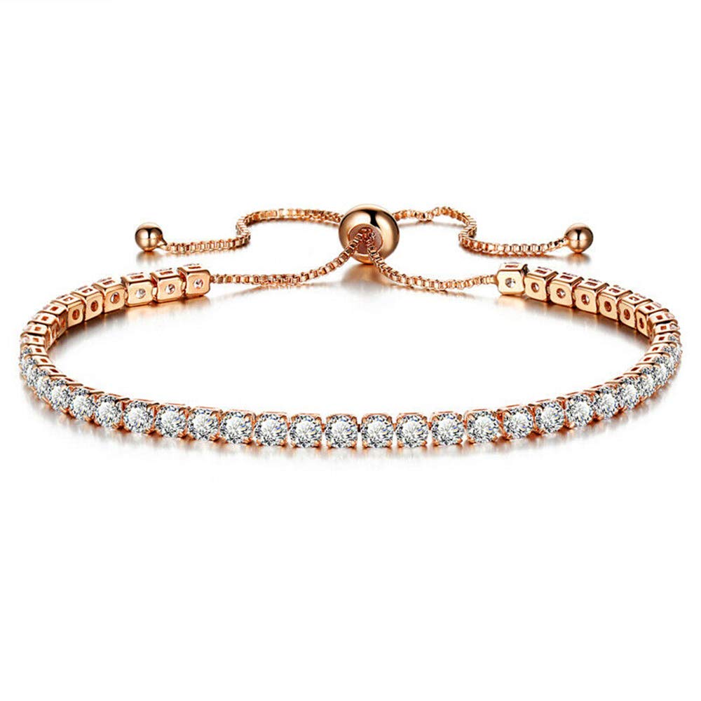JSJOY Adjustable Tennis Bracelets for Women Teen Girls Rainbow Cubic Zirconia Bracelet 14K White Gold Plated Hypoallergenic Slider Bracelet Jewelry Gift