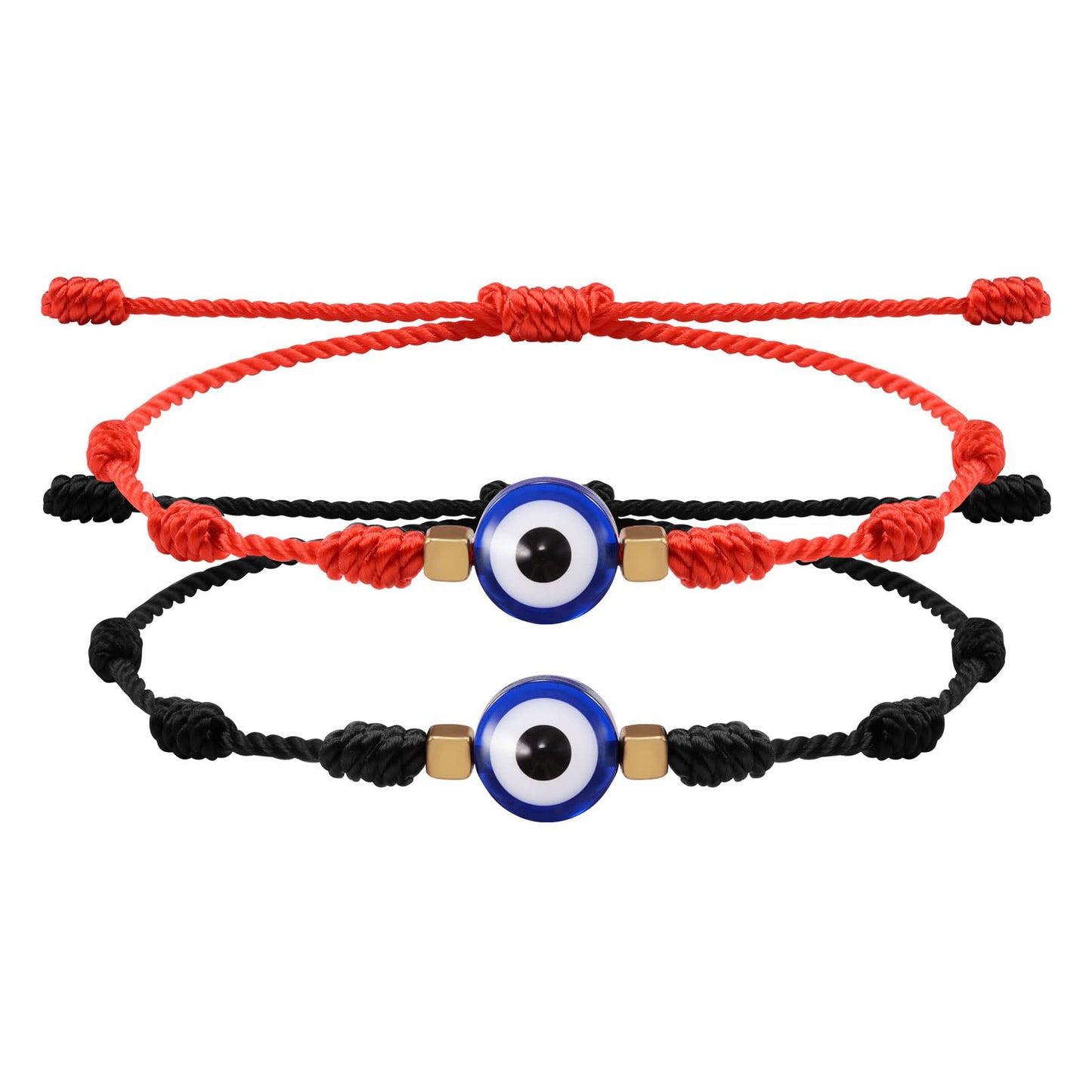 JSJOY Adjustable Evil Eye Black Bracelets 2PCS Black String Lucky Protection Handmade String Amulet for Women Men Boys Girls Family