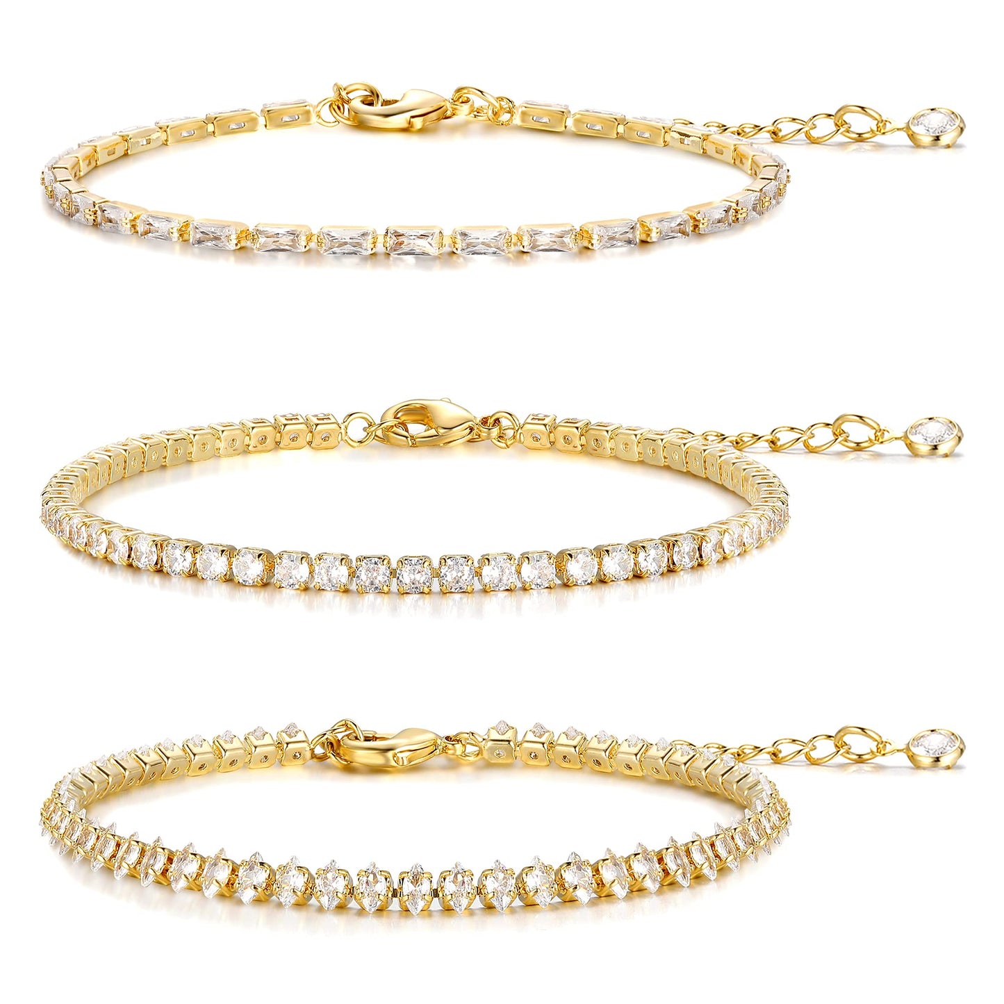 Diamond Bracelet 5 PCS Gold Tennis Bracelets for Women Teen Girls, 14K Gold Plated Adjustable Cubic Zirconia Charm Bracelets Pack, Classic Bracelets Aesthetic Jewelry for Gift