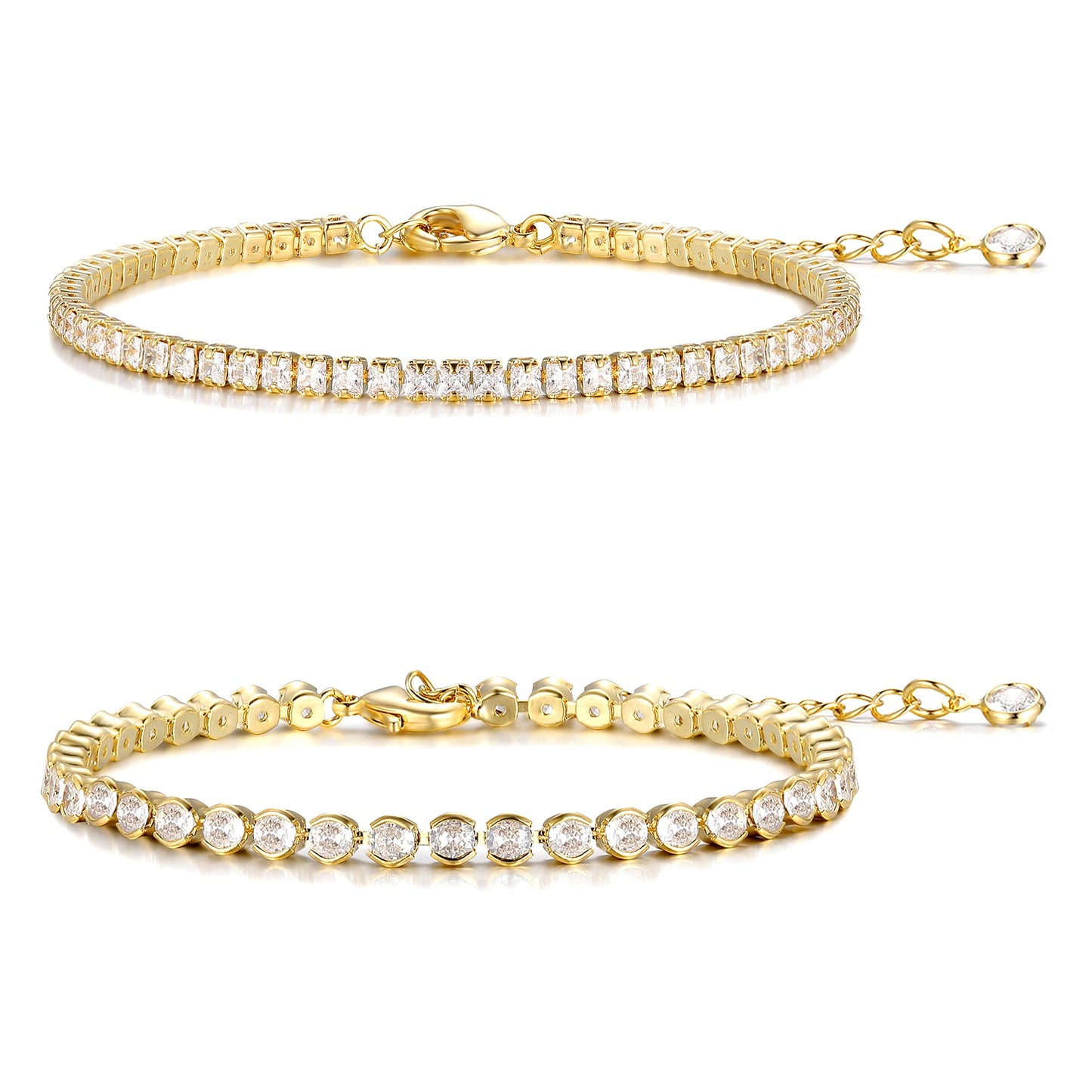Diamond Bracelet 5 PCS Gold Tennis Bracelets for Women Teen Girls, 14K Gold Plated Adjustable Cubic Zirconia Charm Bracelets Pack, Classic Bracelets Aesthetic Jewelry for Gift