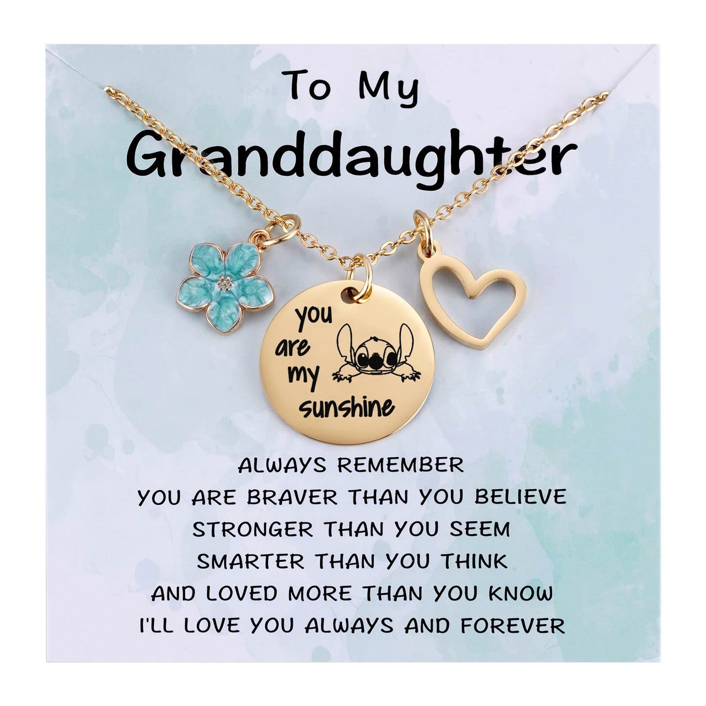 Metal pendantStitch Gift You are My Sunshine Necklace&Greeting Card Stitch Jewelry Stuff Birthday for Little Girls Niece Daughter Granddaughter