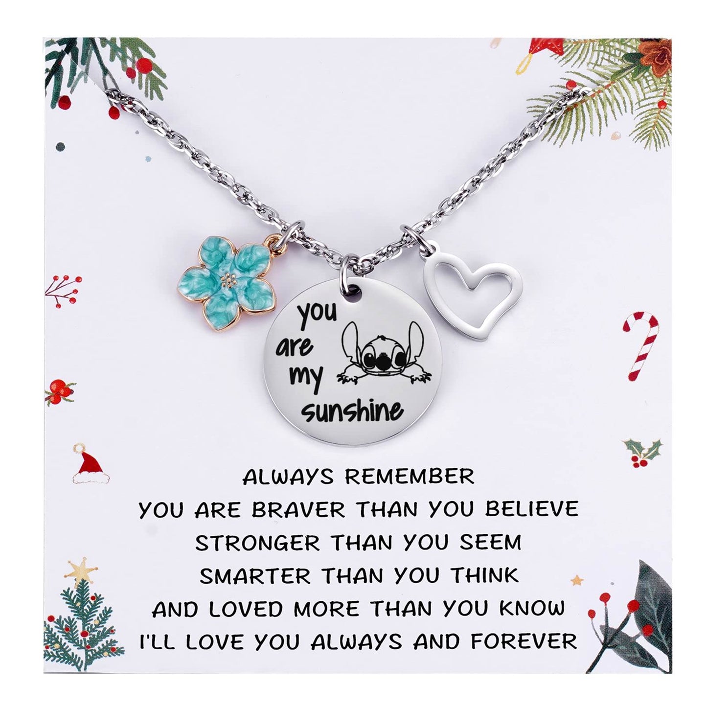 Metal pendantStitch Gift You are My Sunshine Necklace&Greeting Card Stitch Jewelry Stuff Birthday for Little Girls Niece Daughter Granddaughter