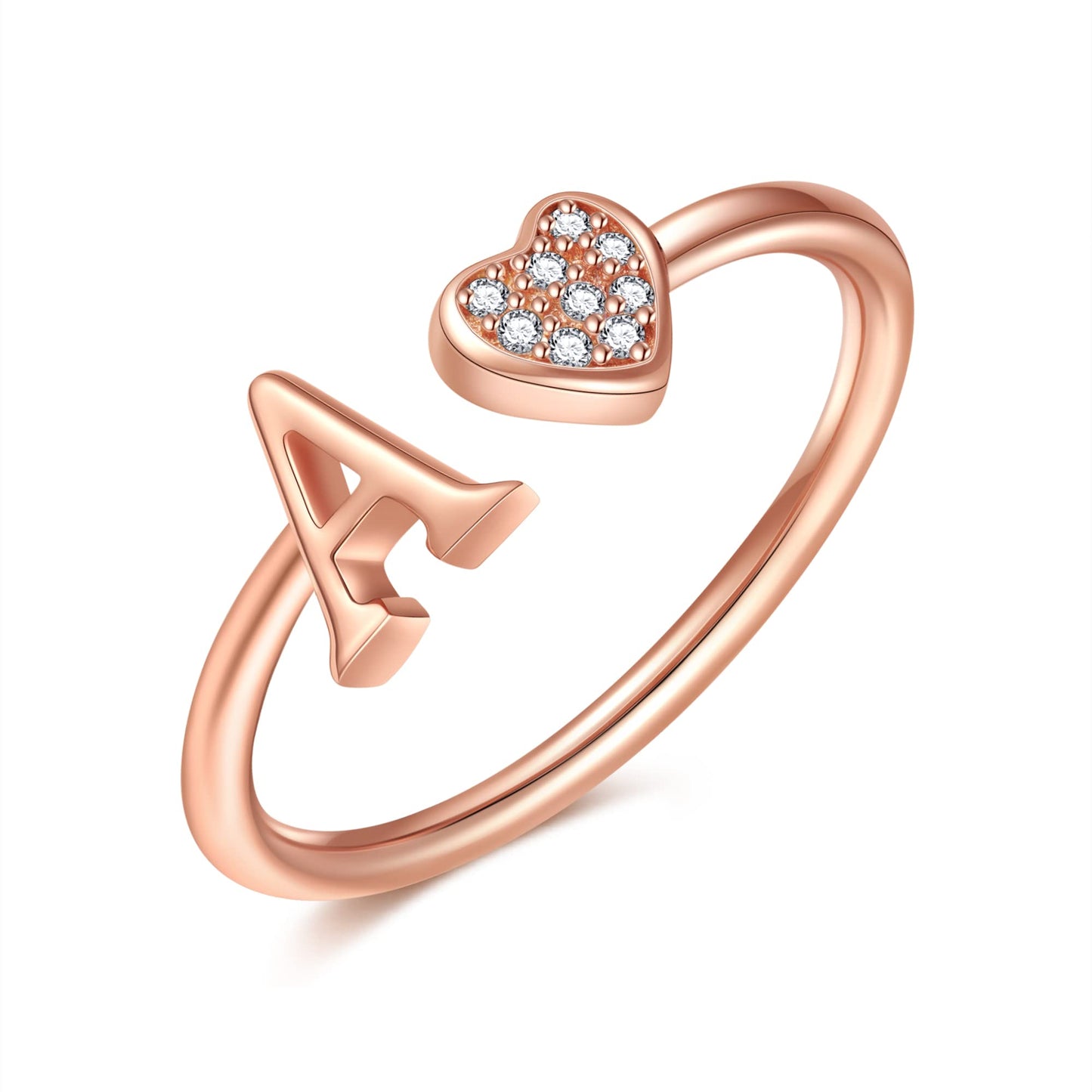 JSJOY FashionS925 Sterling Silver Initial Rings for Teen Girls Women Adjustable Initial Rings for Women Heart Rings Silver Rings for Girls Stackable Alphabet Letter Rings for Teen Girls Women Gifts