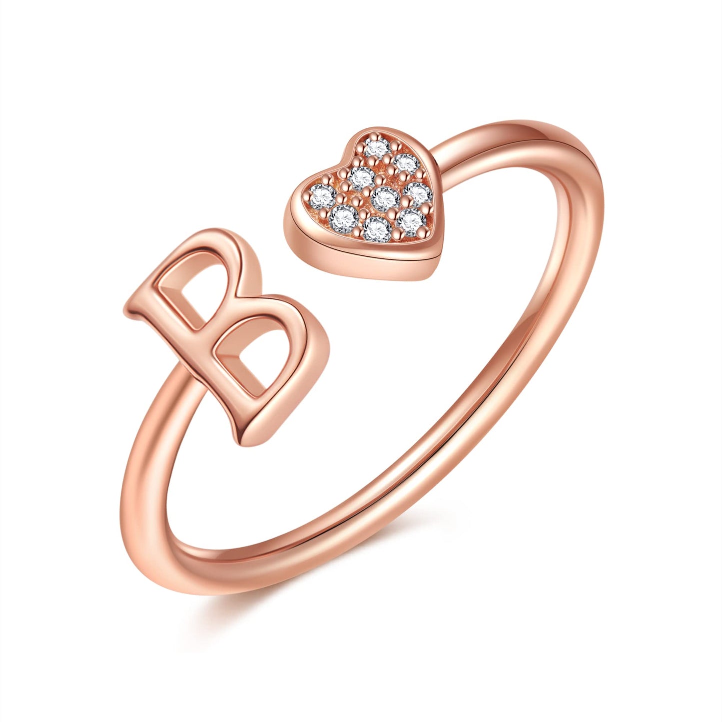 JSJOY FashionS925 Sterling Silver Initial Rings for Teen Girls Women Adjustable Initial Rings for Women Heart Rings Silver Rings for Girls Stackable Alphabet Letter Rings for Teen Girls Women Gifts