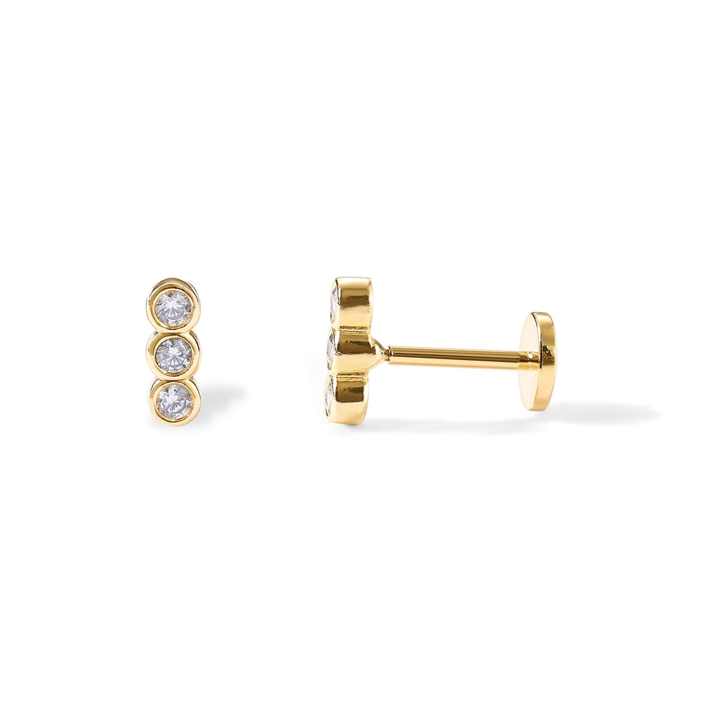 JSJOY 14K Gold Plated Solid 925 Sterling Silver Post Flat Back Stud Earrings for Women Cartilage Helix Piercing