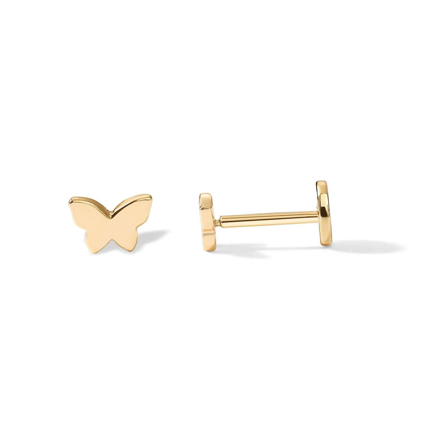 JSJOY 14K Gold Plated Solid 925 Sterling Silver Post Flat Back Stud Earrings for Women Cartilage Helix Piercing
