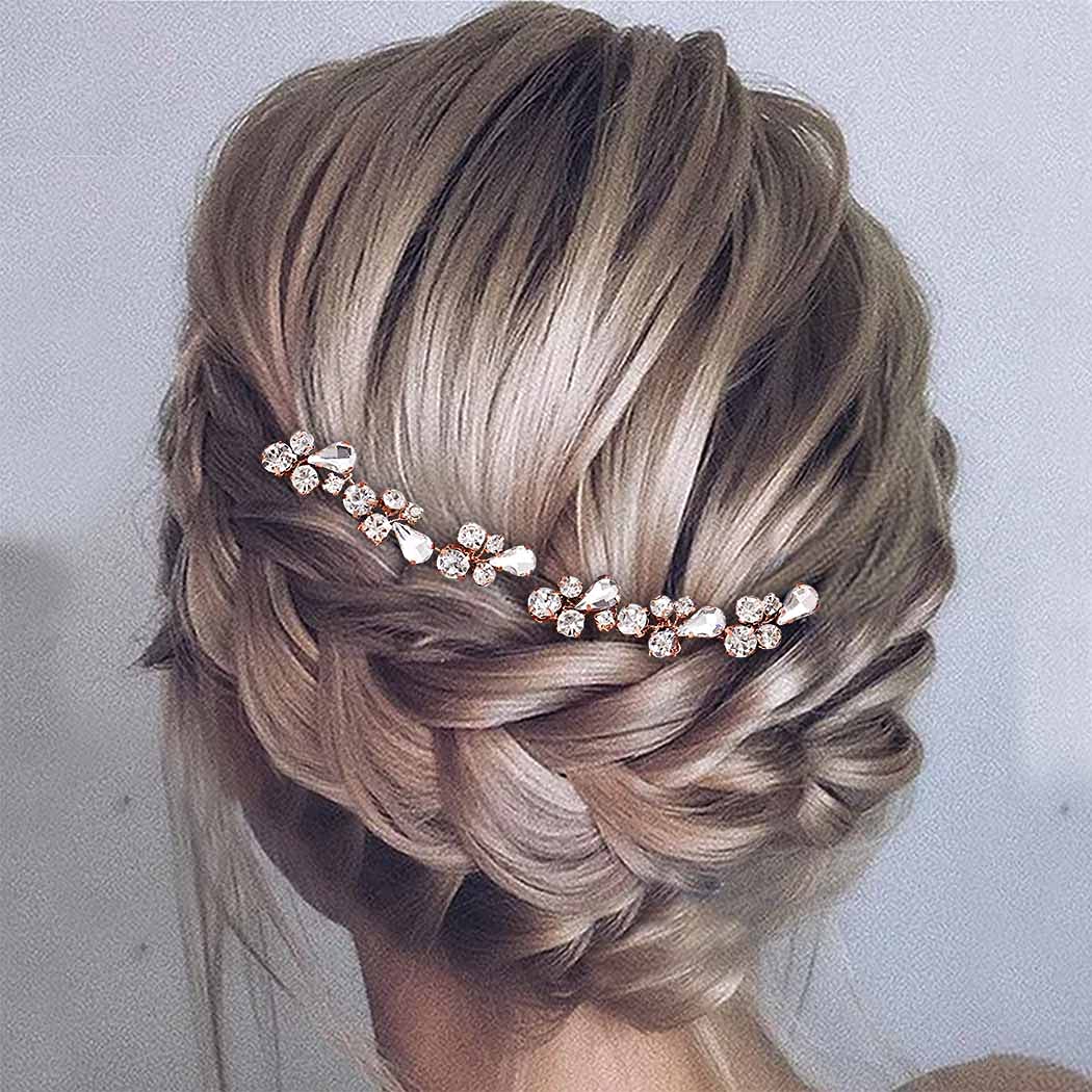 JSJOY Bride Wedding Hair Pins Silver Crystal Bridal Hair Pieces Rhinestone Hair Accessories for Women and Girls (pack of 2)