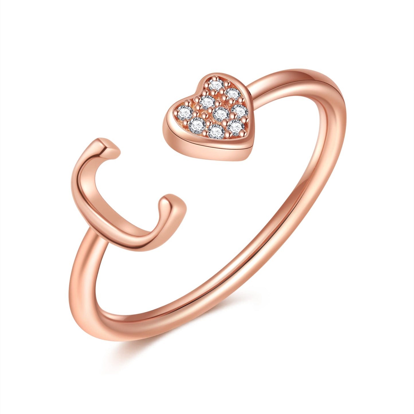 JSJOY FashionS925 Sterling Silver Initial Rings for Teen Girls Women Adjustable Initial Rings for Women Heart Rings Silver Rings for Girls Stackable Alphabet Letter Rings for Teen Girls Women Gifts