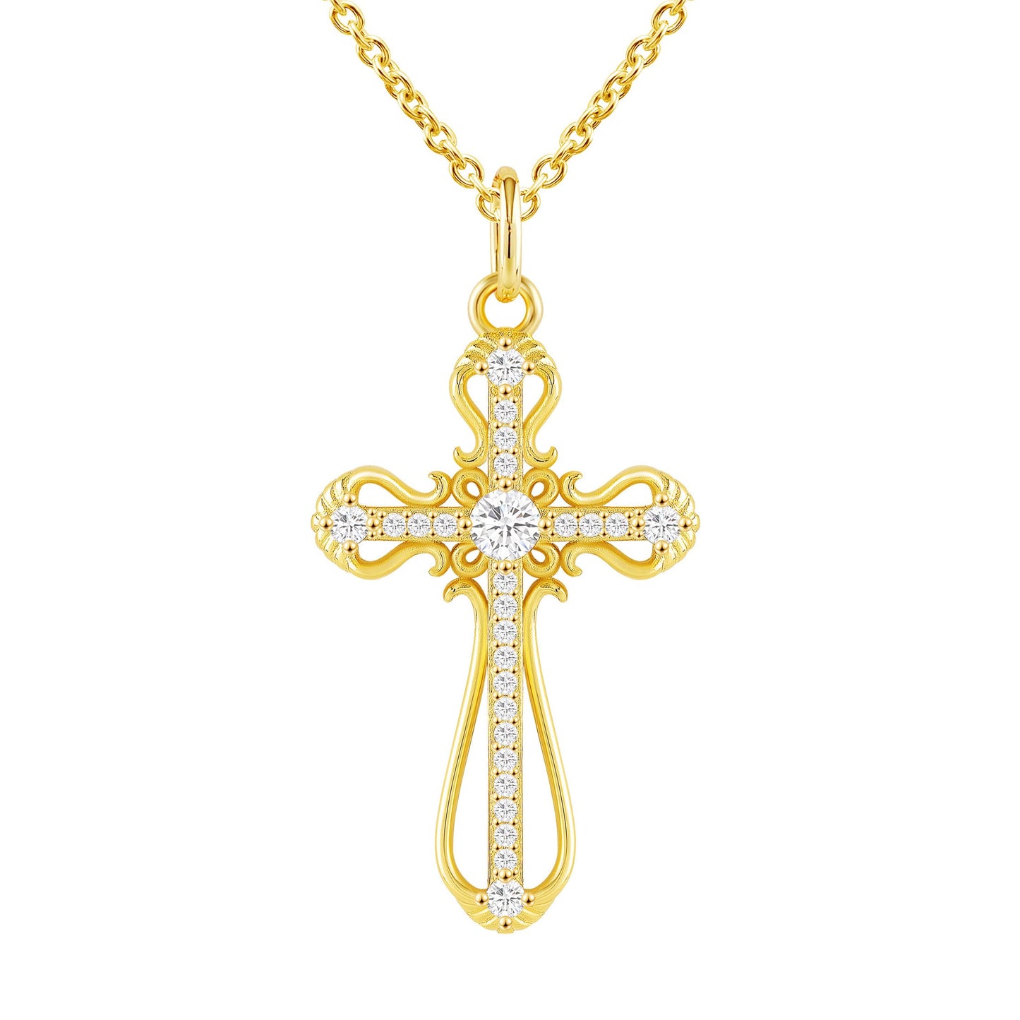 18k Gold Plated Women Cross Necklace for Trendy Gold Cross Pendant Chain for Girls Crucifix Necklace for Women Religious Gifts Christian Faith Necklace Jewelry