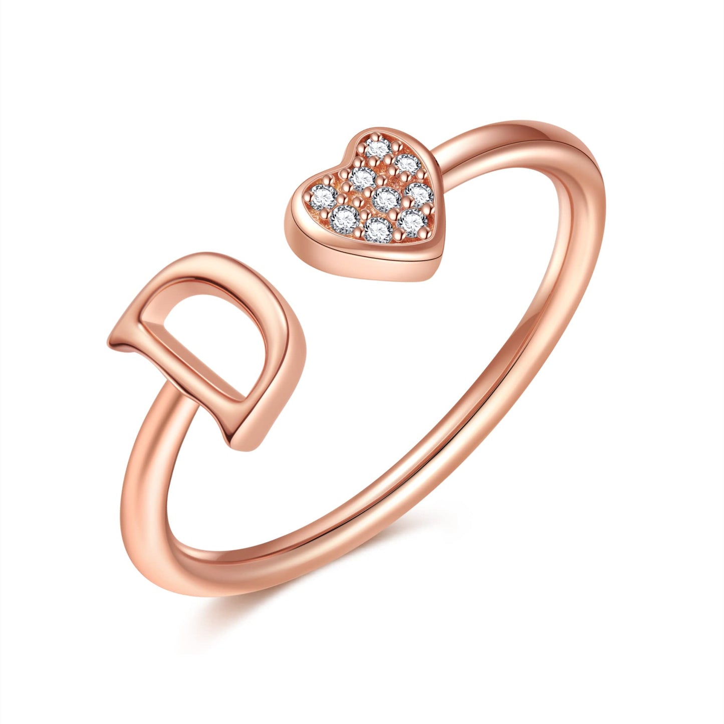 JSJOY FashionS925 Sterling Silver Initial Rings for Teen Girls Women Adjustable Initial Rings for Women Heart Rings Silver Rings for Girls Stackable Alphabet Letter Rings for Teen Girls Women Gifts